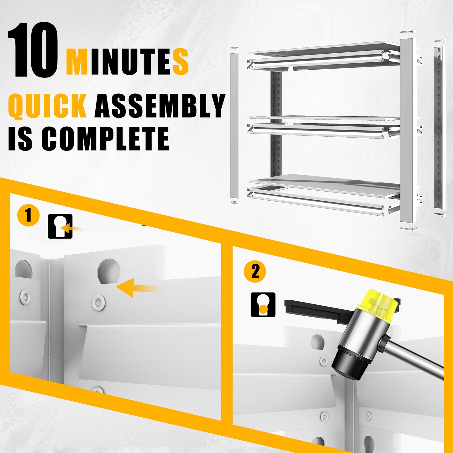 VIYET Heavy Duty 3 Tier Metal Garage Shelving, Adjustable Steel Storage Rack, 2500 LBS Utility Shelf for Garage, Workshop