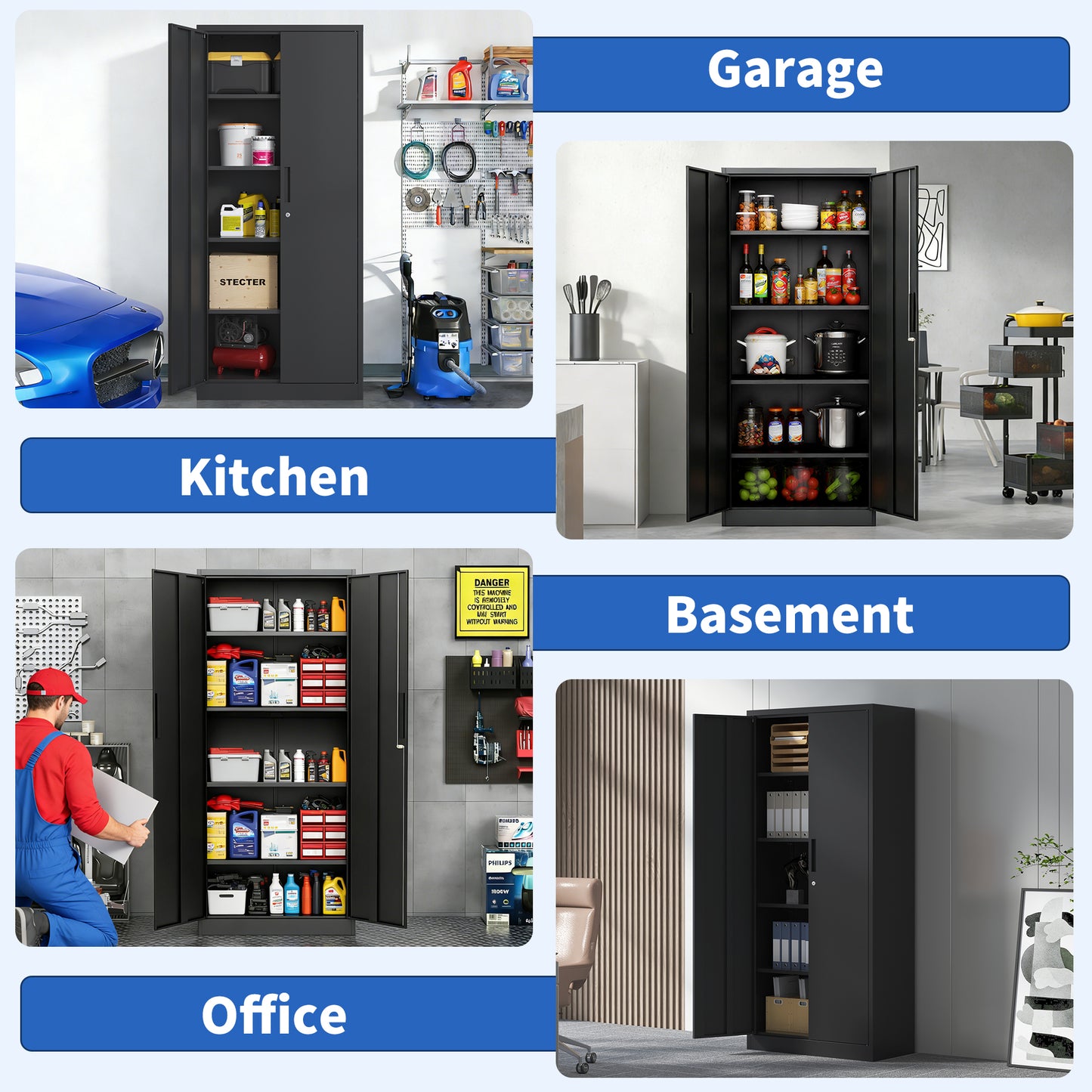 VIYET 71"H Metal Storage Cabinet with Locking Doors & 4 Adjustable Shelves, Heavy-Duty Steel Garage and Office Storage Cabinet