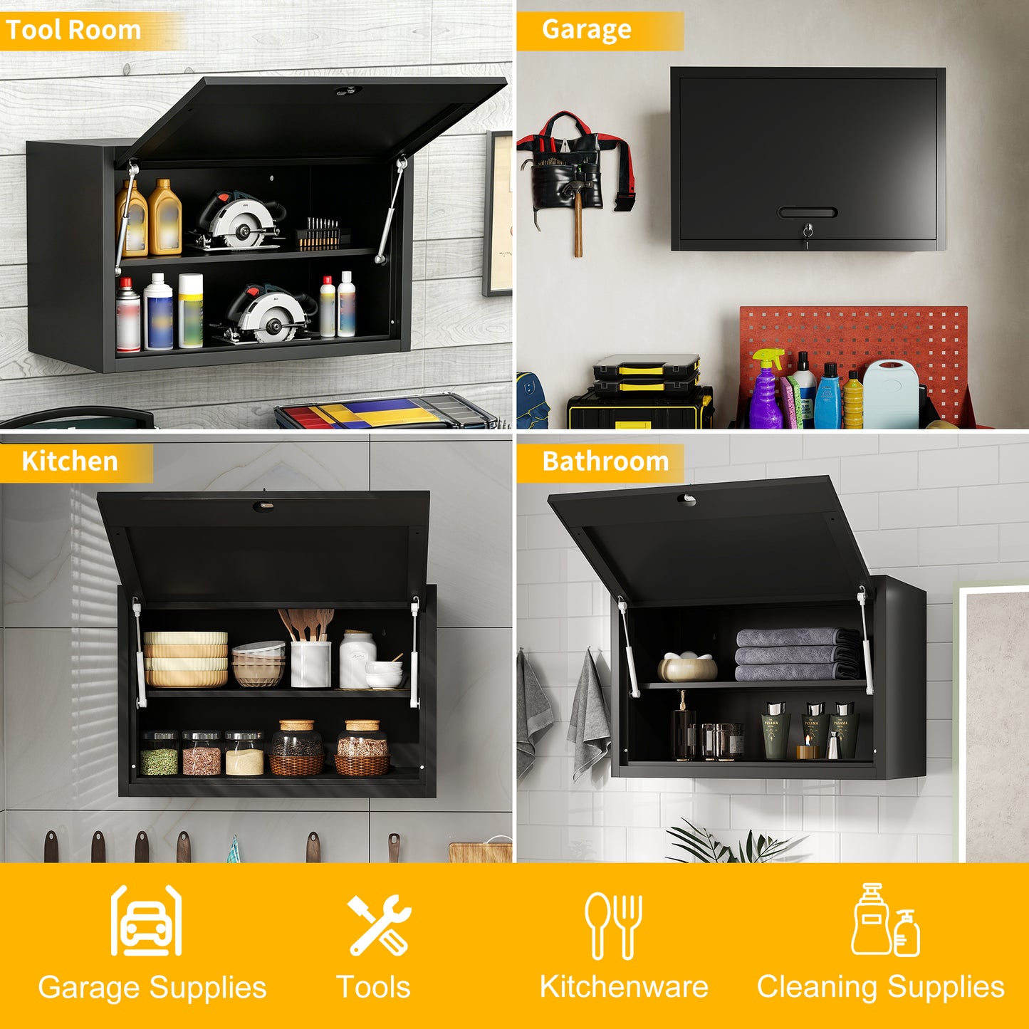 VIYET 30" Wall Mounted Metal Storage Cabinet with Lock, Heavy Duty Steel Garage Wall Cabinet with Adjustable Shelf