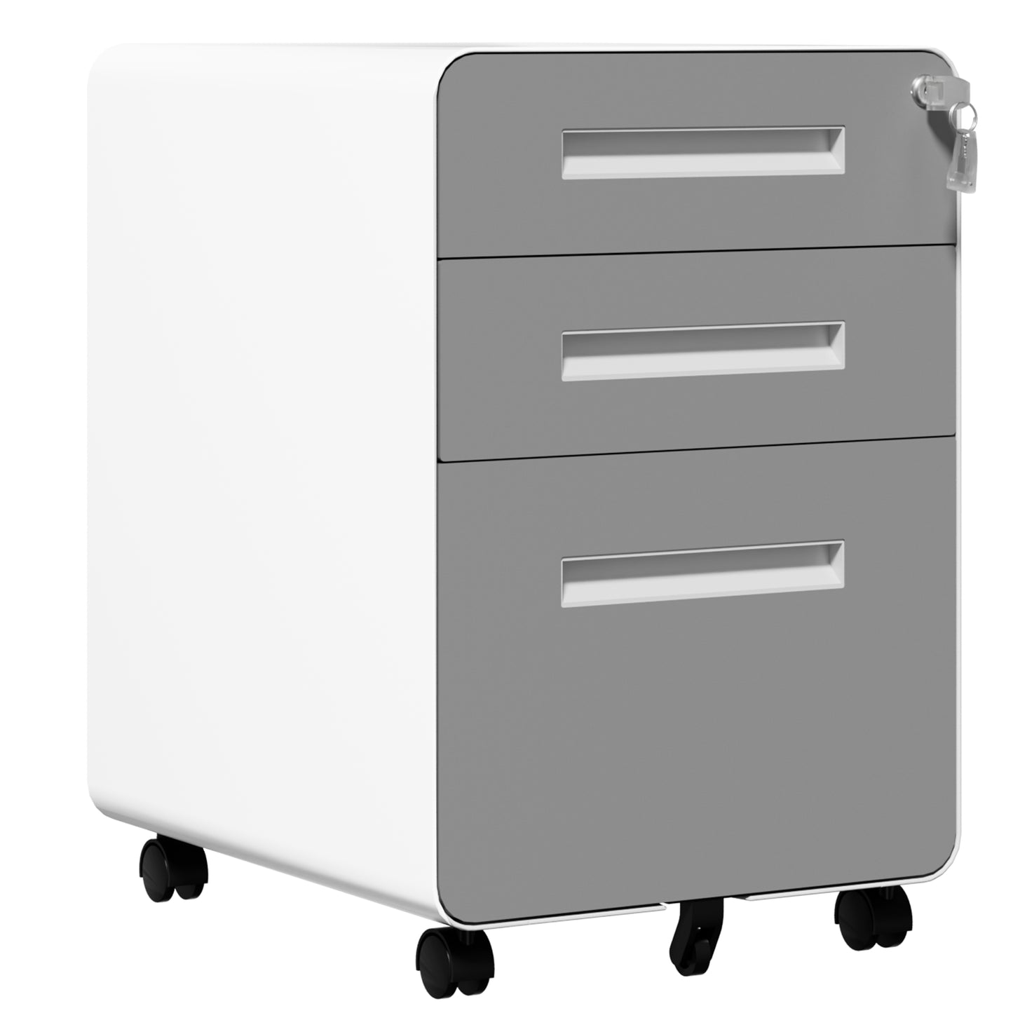 VIYET 3 Drawer Mobile File Cabinet, Gray Metal Rolling Filing Cabinet with Lock, Steel Office Storage Cabinet on Wheels for Letter Legal Files, Home Office Organizer