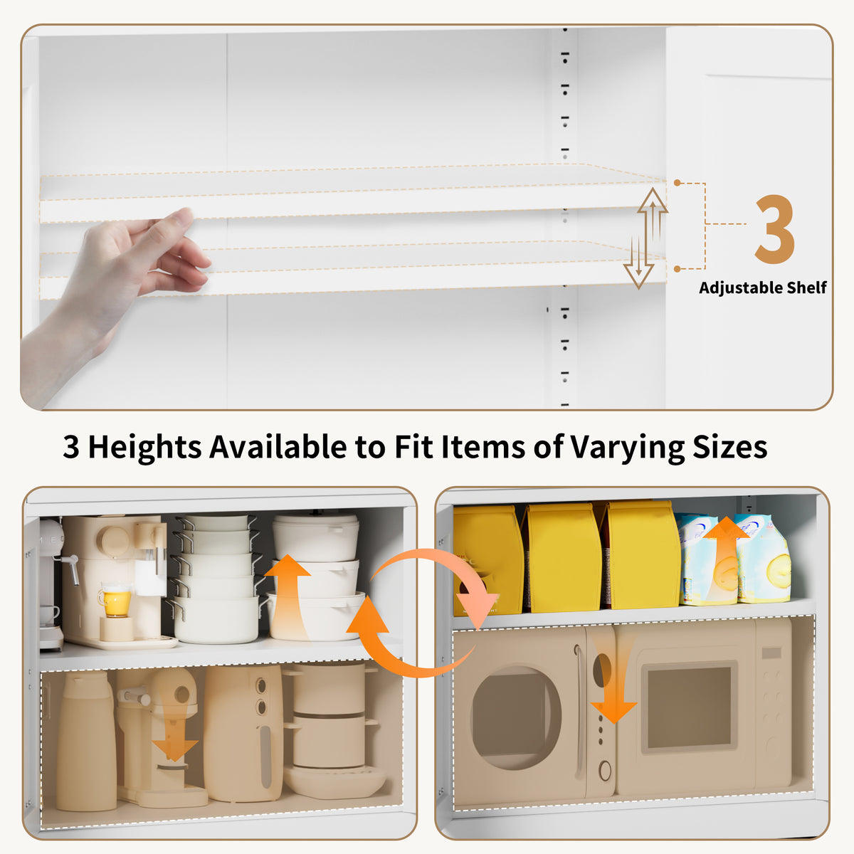 VIYET 47" Metal Pantry Cabinet, Freestanding Kitchen Storage Cabinet with 3 Adjustable Shelves, Slim Organizer for Pantry & Living Room