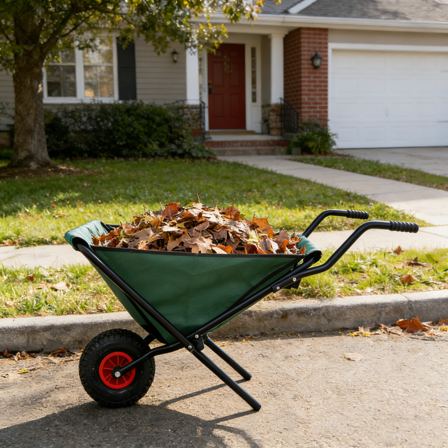 VIYET Collapsible Folding Wheelbarrow, 176 Lbs Lightweight Garden Cart, Heavy-Duty Oxford Cloth Yard Cart with 10" Pneumatic Tire for Lawn, Green