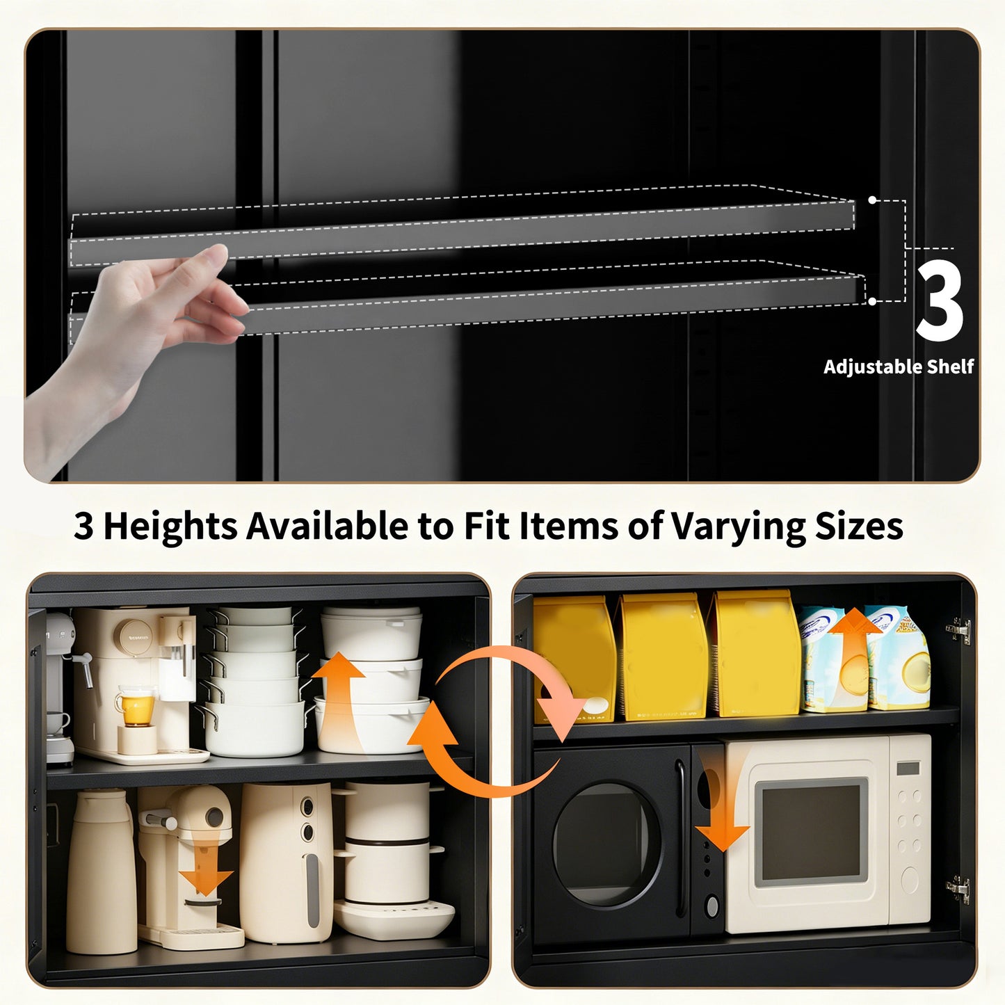 VIYET 72" Black Metal Kitchen Pantry Cabinet with Large Countertop, Adjustable Shelves & Hooks, Freestanding Coffee Bar Storage Cabinet