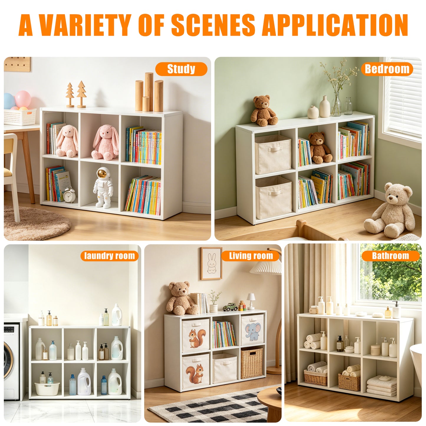 VIYET 6-Cube Metal Bookcase, 41"H Open Storage Organizer with 6 Cubes, Freestanding Display Shelf
