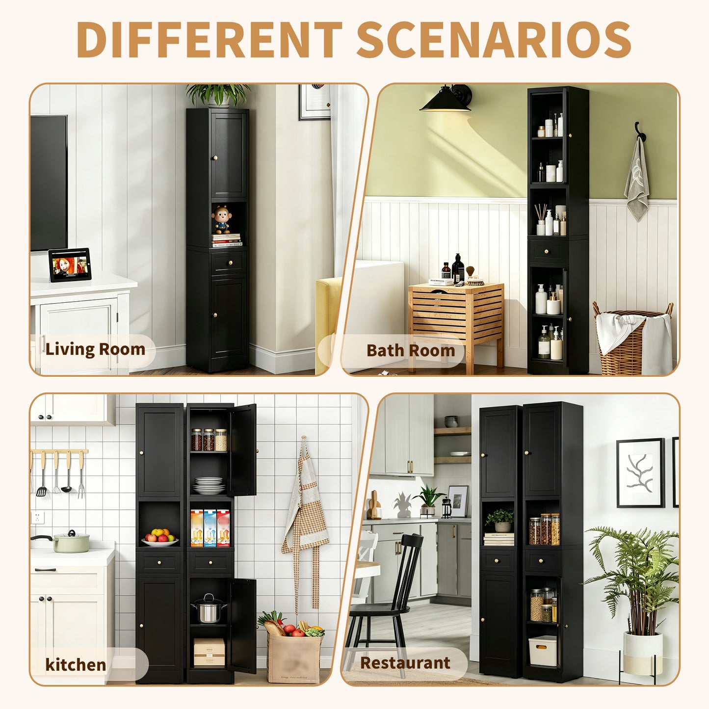 VIYET 71" Tall Black Bathroom Storage Cabinet, Slim Metal Storage Organizer with 2 Doors, Adjustable Shelves, Freestanding Cabinet