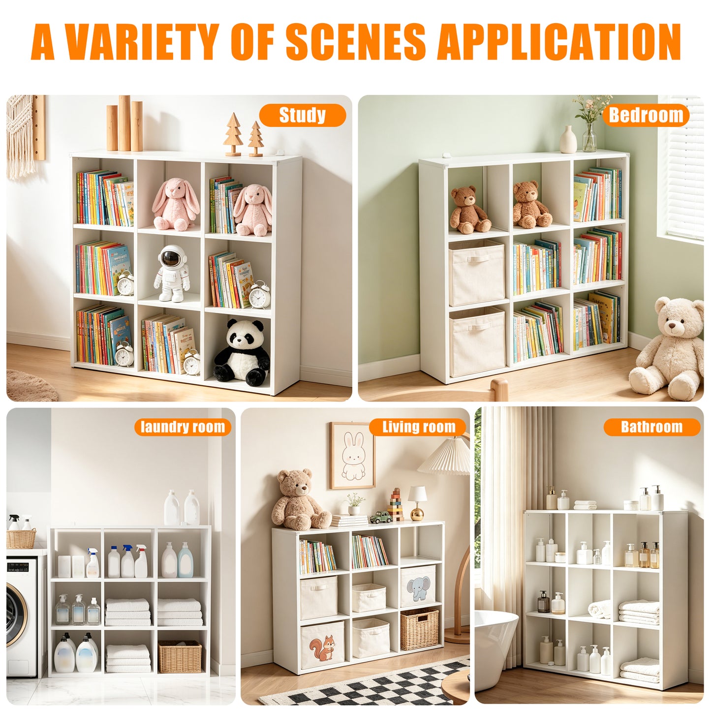 VIYET 9-Cube Metal Bookcase, 41"H Open Storage Organizer with 9 Cubes, Freestanding Display Shelf