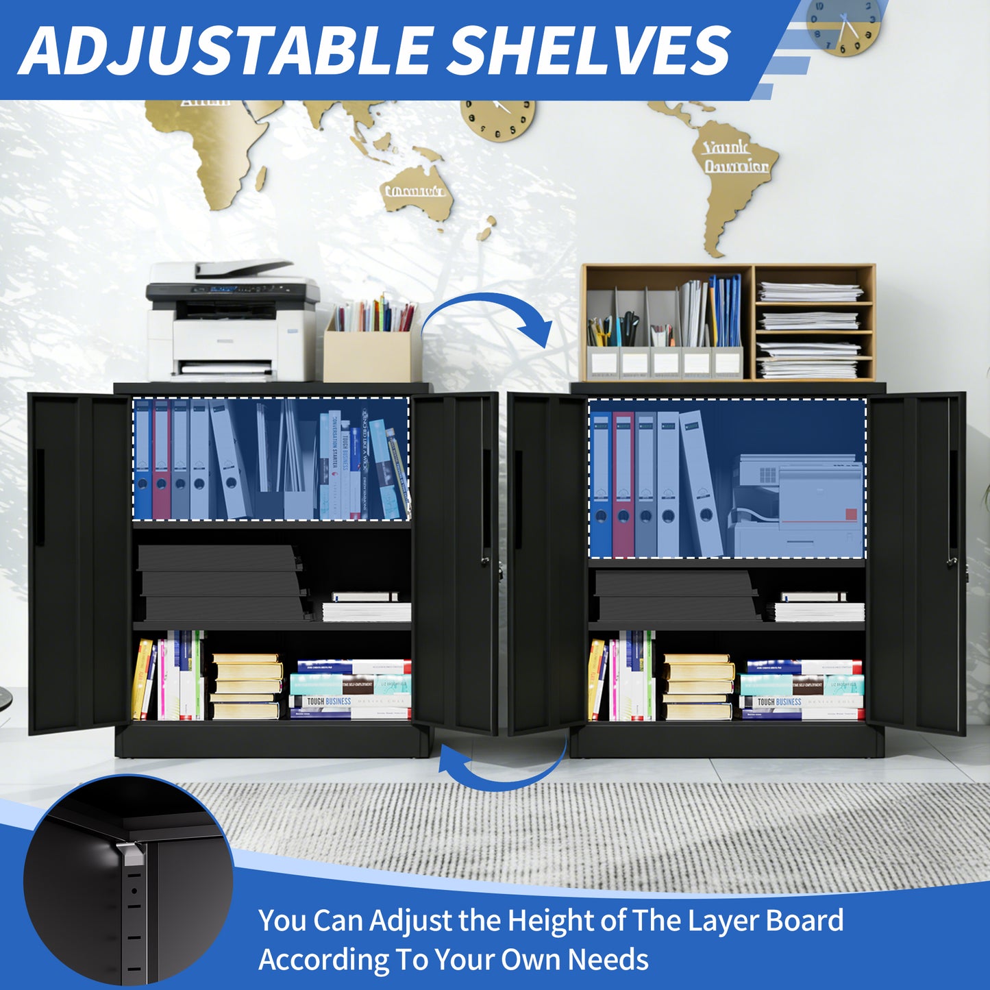 VIYET 35" 2-Door Metal Storage Cabinet,Heavy-Duty Lockable Steel Cabinet w/ 2 Adjustable Shelves (Home/Office/Garage Organizer)