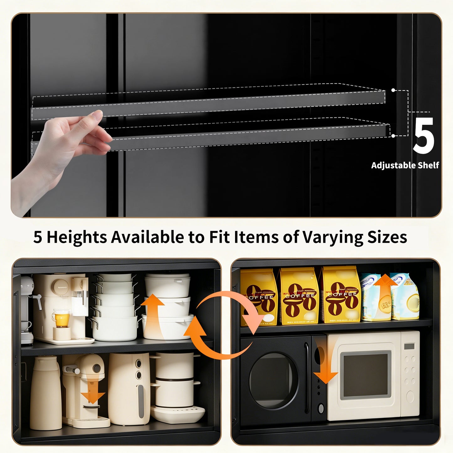 VIYET 75" Metal Kitchen Pantry Cabinet, Tall Freestanding Storage Cabinet with 5 Adjustable Shelves, Heavy Duty Steel Organizer for Kitchen, Dining Room, Black