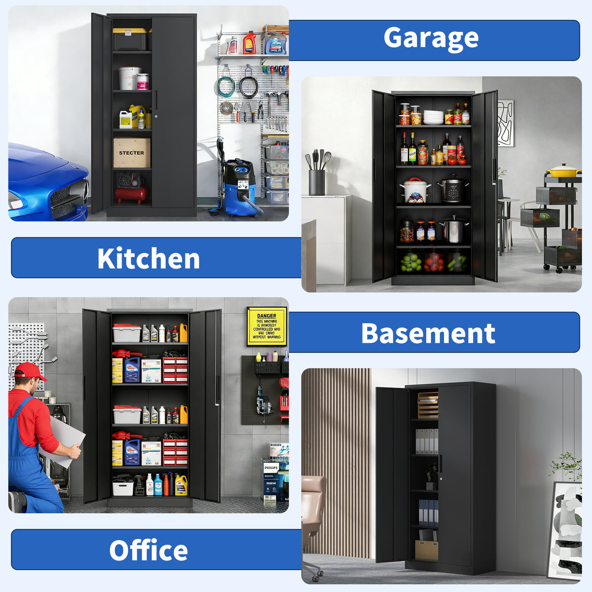 VIYET 71" Metal Storage Cabinet, Lockable Steel Utility Cabinet with 4 Adjustable Shelves, 180 Lbs per Shelf, Double Doors for Office & Pantry