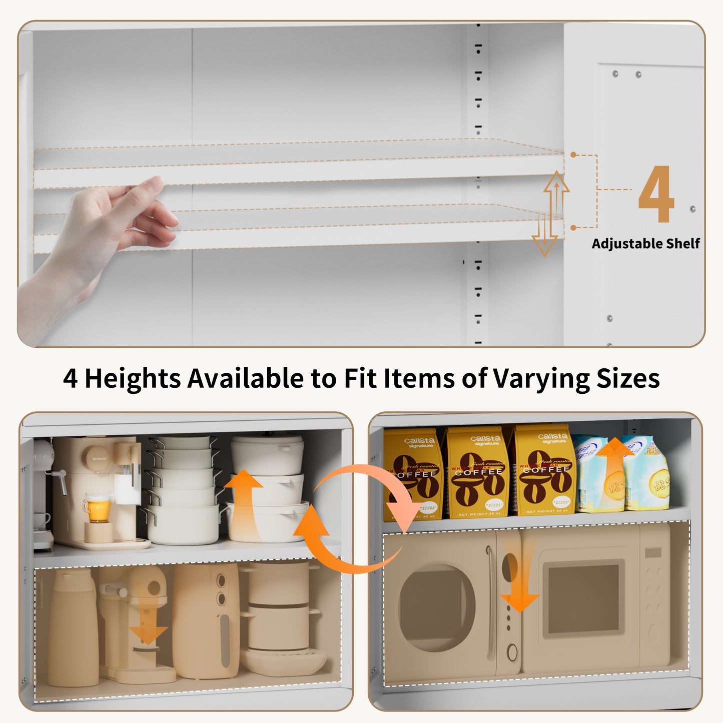 VIYET 64"H Heavy-Duty White Steel Pantry Cabinet,55LBS/Shelf Adjustable Shelves+Magnetic Door,for Kitchen/Bathroom/Living Room