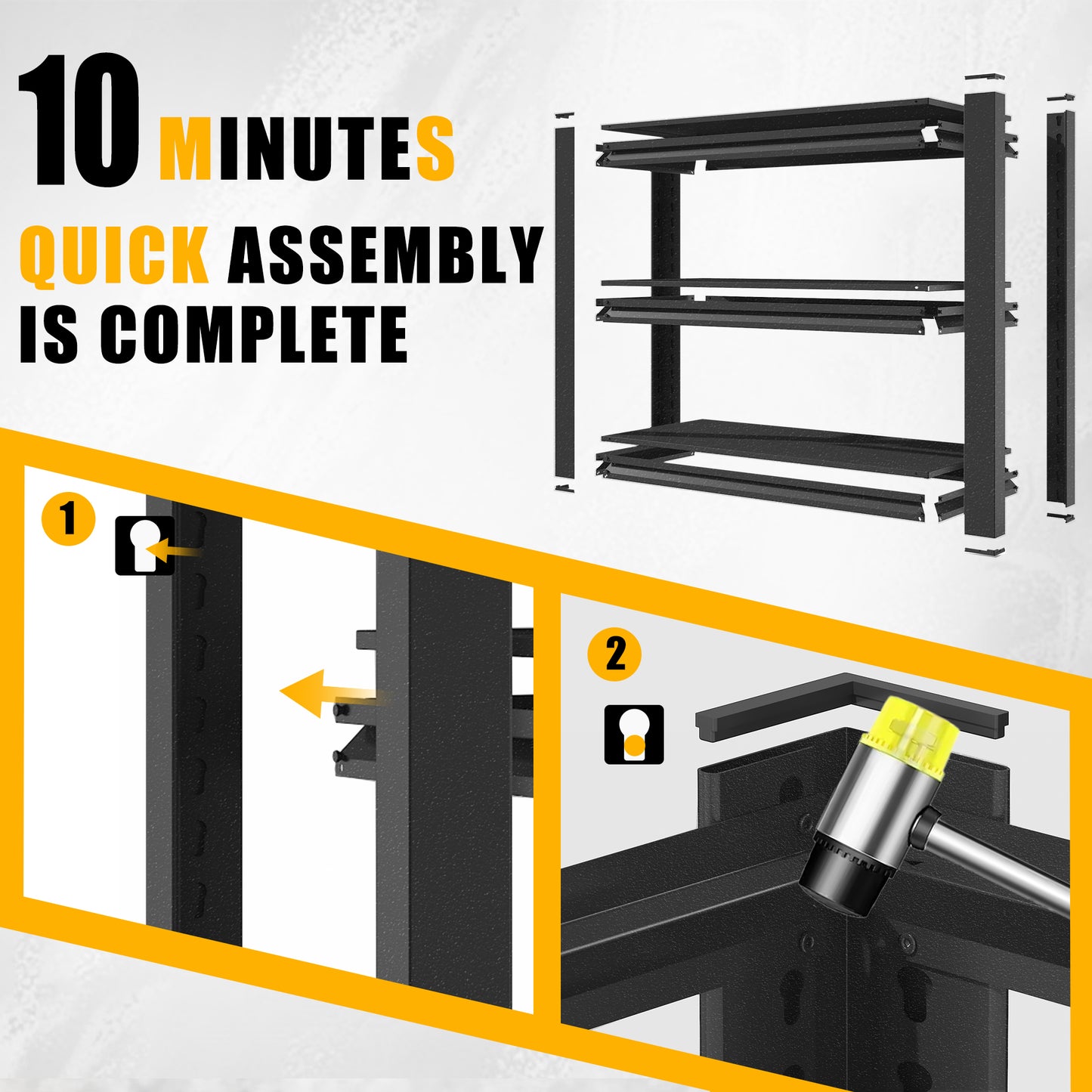 VIYET Heavy Duty 3 Tier Metal Garage Shelving, Adjustable Steel Storage Rack, 2500 LBS Utility Shelf for Garage, Workshop & Warehouse, Black
