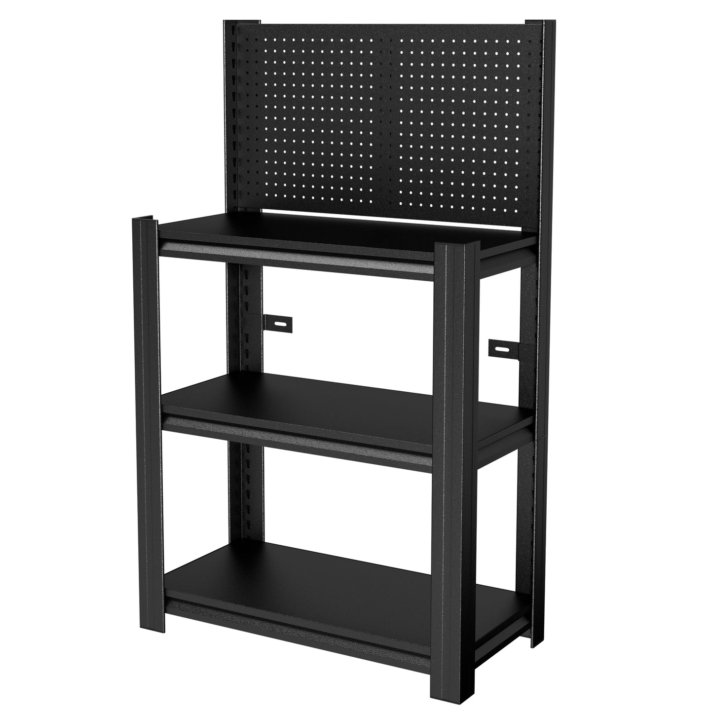 VIYET 3-Tier Metal Storage Shelf with Pegboard, 660 lbs Capacity, Adjustable Garage Shelving Rack for Tools, Workshop, Basement & Utility Room