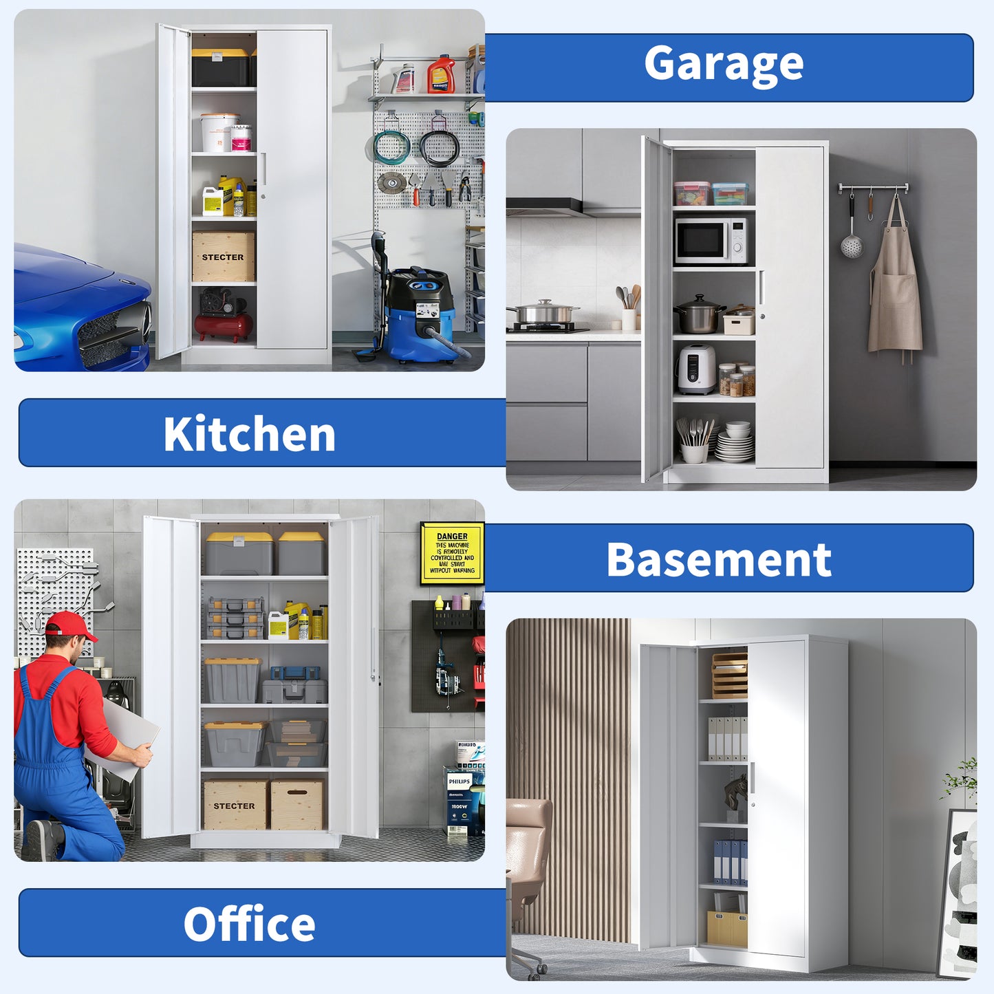 VIYET 71" Metal Storage Cabinet with Locking Doors, 4 Adjustable Shelves, Heavy Duty Steel Utility Cabinet for Garage, Office, Pantry & Classroom