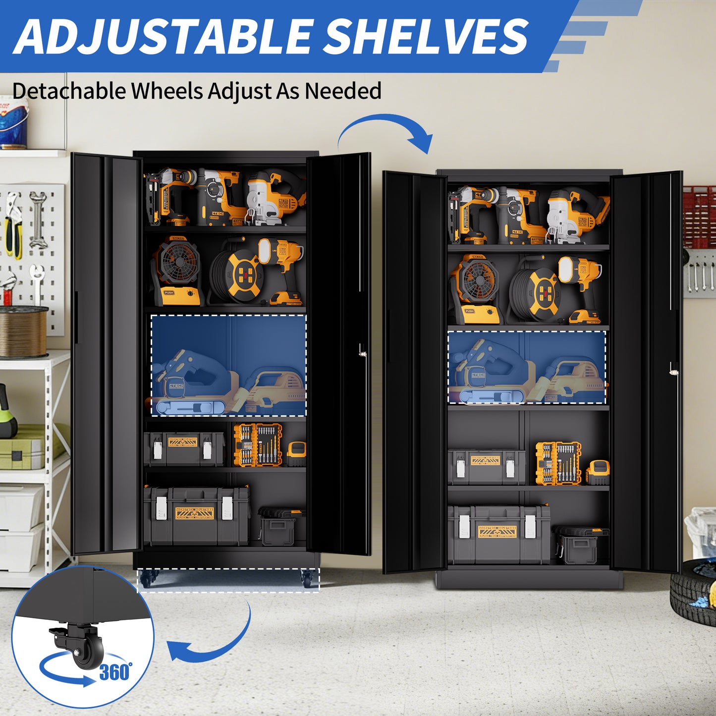 VIYET 71"H Rolling Garage Storage Cabinet,Heavy-Duty Metal Lockable Cabinet w/ 4 Adjustable Shelves (Mobile Tool Organizer for Workshop/Office)