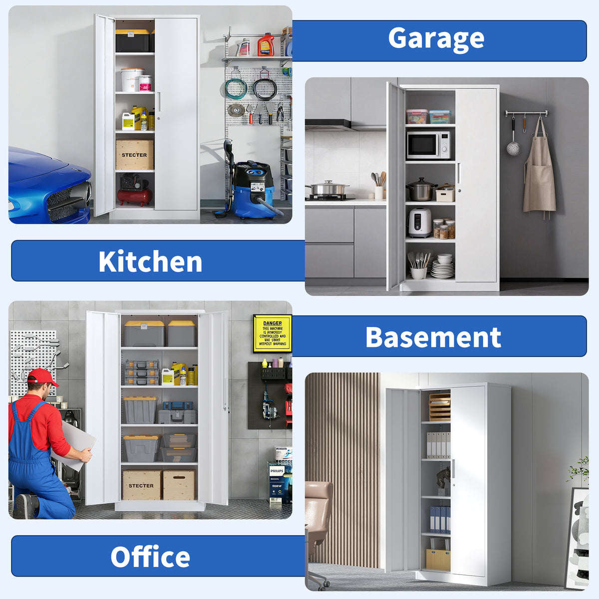 VIYET 71" Metal Storage Cabinet, Lockable Steel Utility Cabinet with 4 Adjustable Shelves, 180 Lbs per Shelf, Double Doors for Office & Pantry