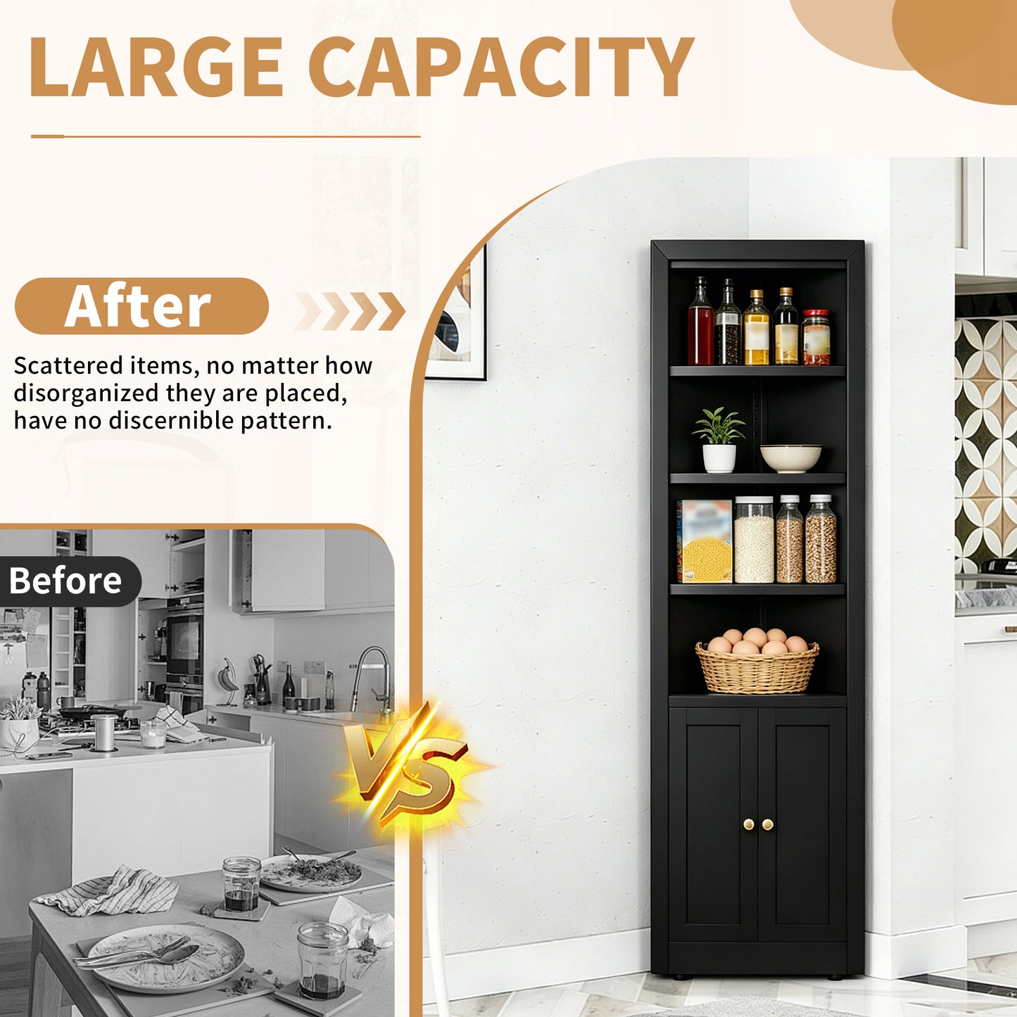VIYET 71" Tall Black Corner Storage Cabinet, 5-Tier Freestanding Metal Corner Organizer with Adjustable Shelves & Doors