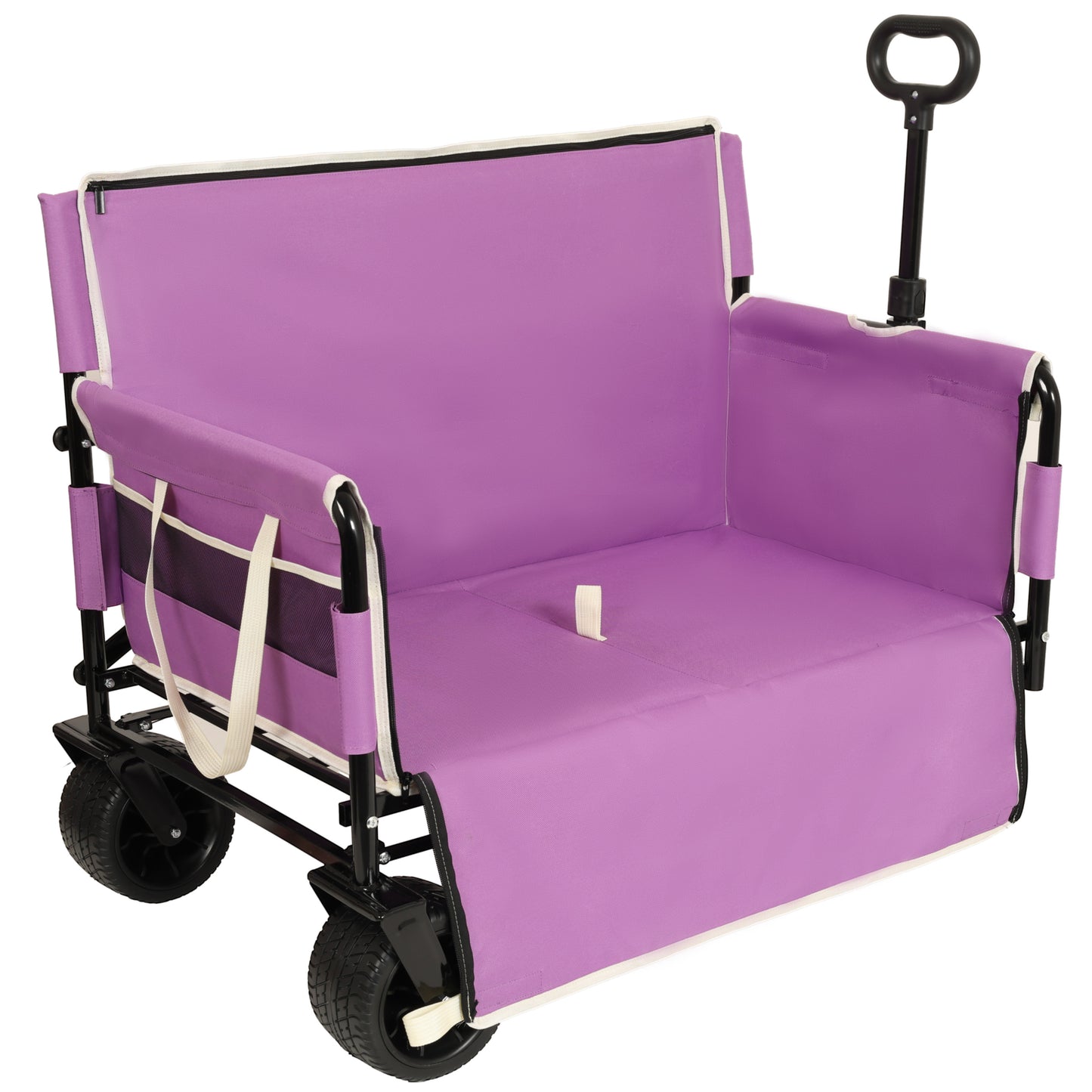VIYET 3-in-1 Convertible Folding Wagon Cart with Bench Seat & Storage, 500lbs Heavy-Duty 180L Utility Wagon, All-Terrain Wheels for Camping Beach Sports Garden, Purple