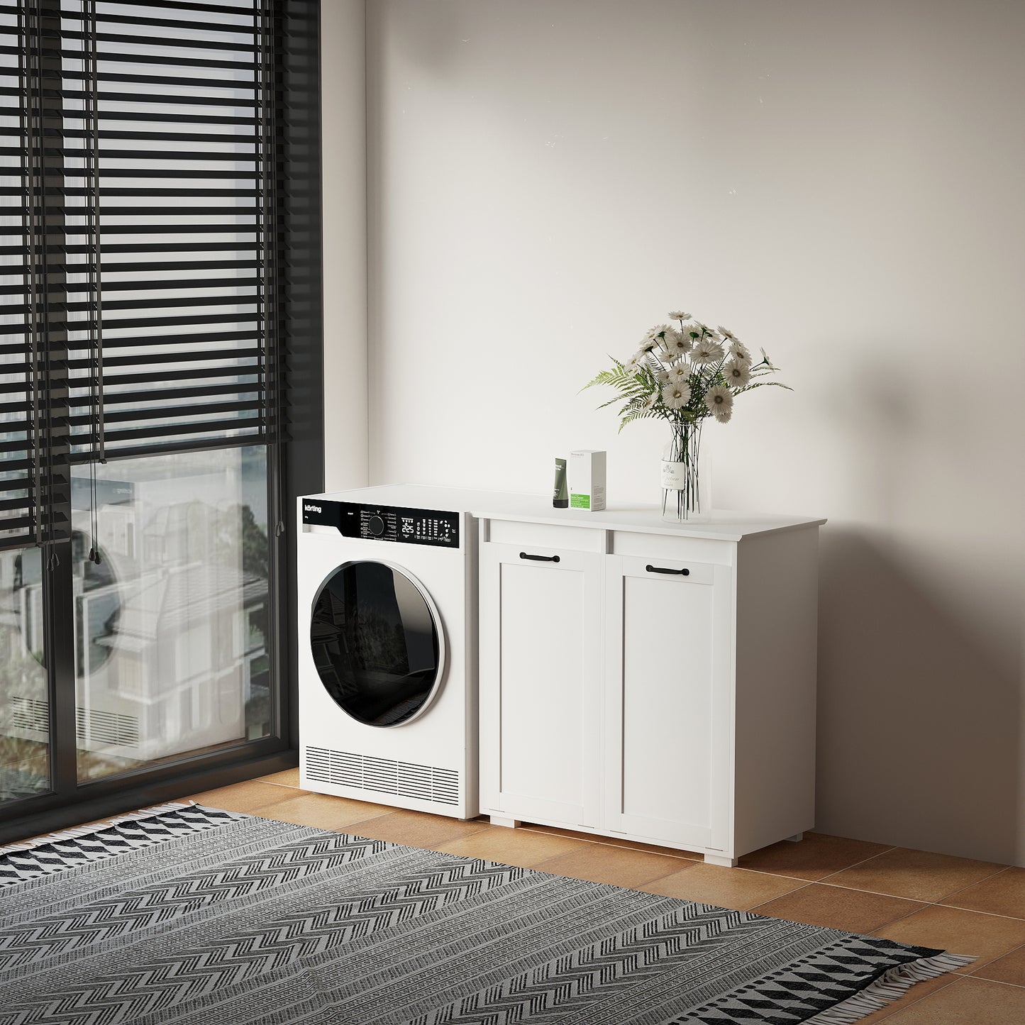 VIYET 30.3" Storage Cabinet, White Particle Board+MDF Storage Cabinet w/ 2 Removable Liner Bags (Light/Dark Sorting+Handles)