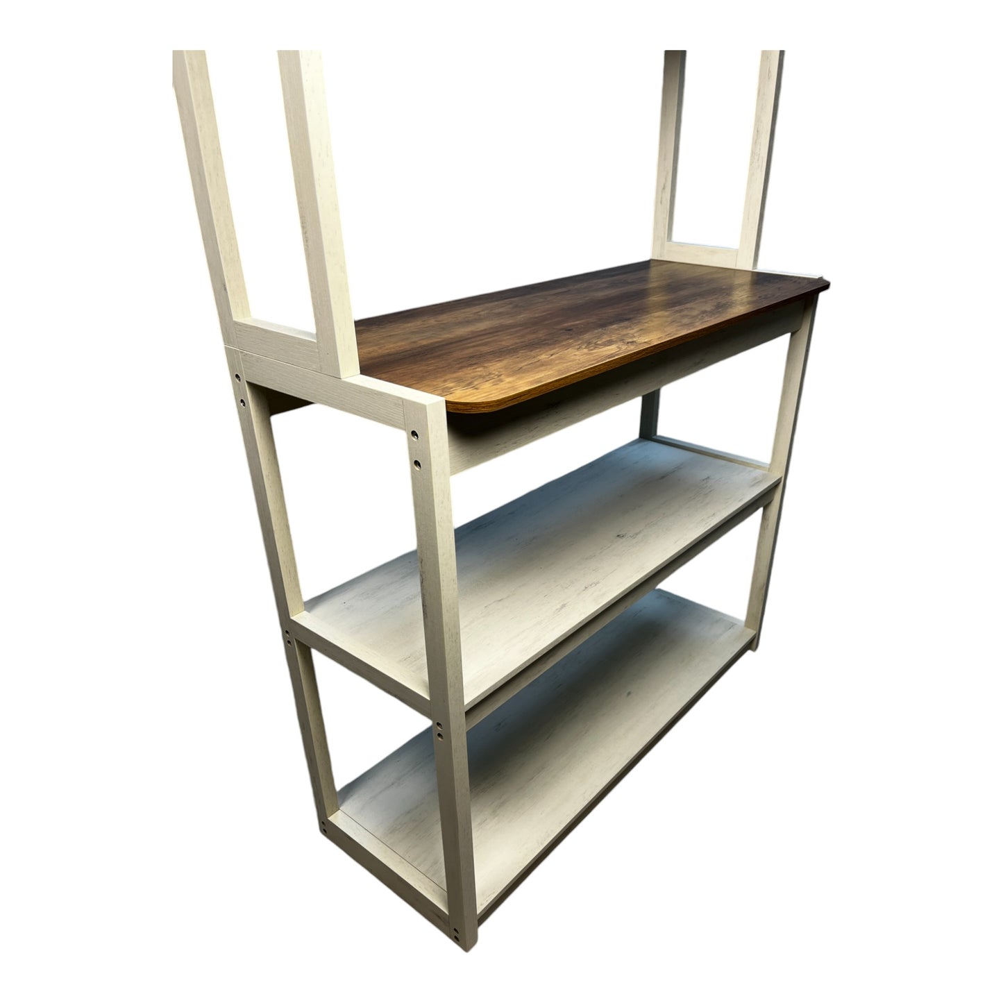 VIYET 67" 5-Tier Bakers Rack (White & Rustic Brown), Particle Board Kitchen Storage Shelf (Microwave Stand & Coffee Bar Organizer)
