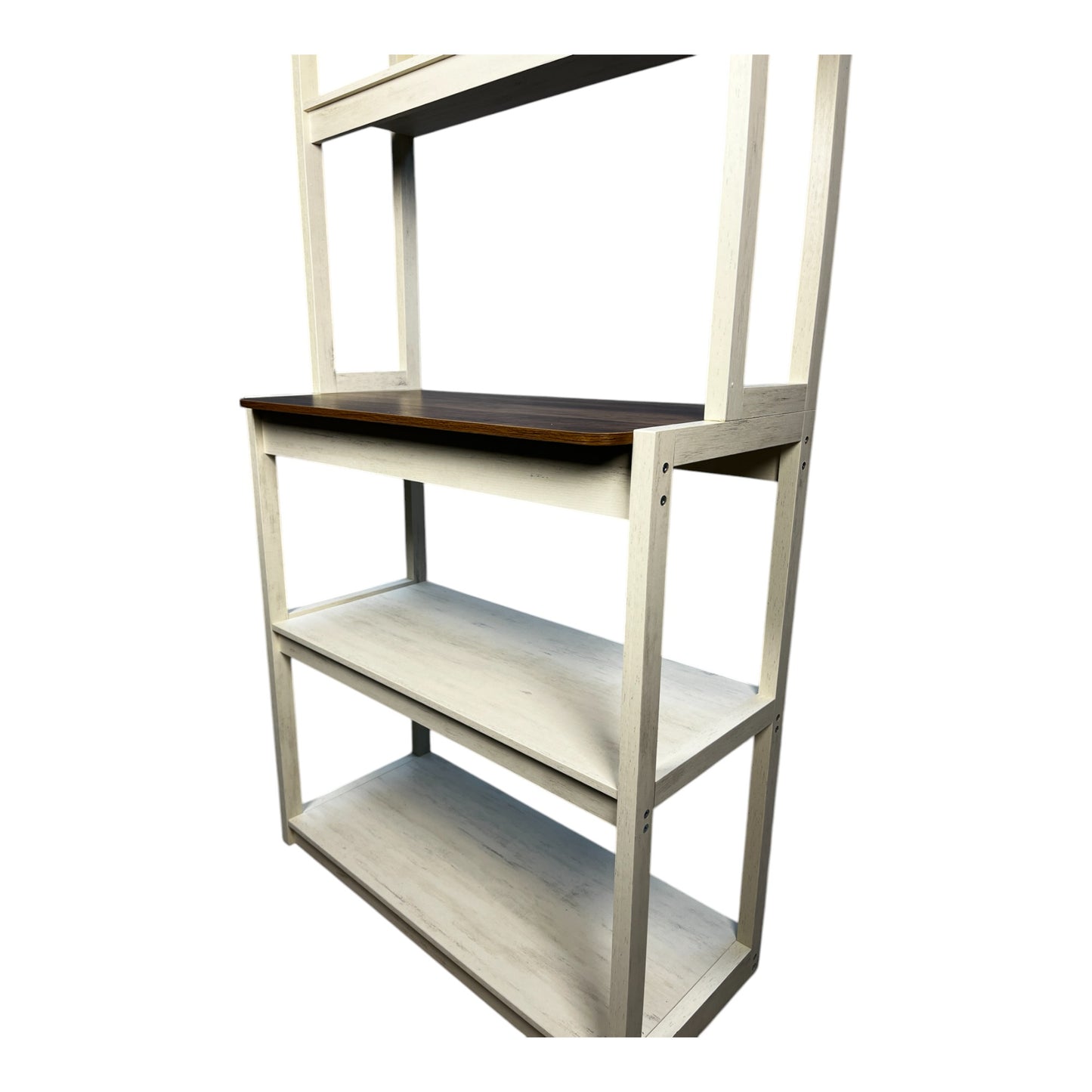 VIYET 67" 5-Tier Bakers Rack (White & Rustic Brown), Particle Board Kitchen Storage Shelf (Microwave Stand & Coffee Bar Organizer)