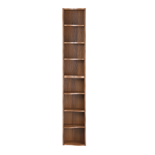 VIYET 71"8-Tier Ultra-Thin Adjustable Bookshelf, Walnut MDF Display Rack w/ Wavy Border (Detachable Home Office Organizer)