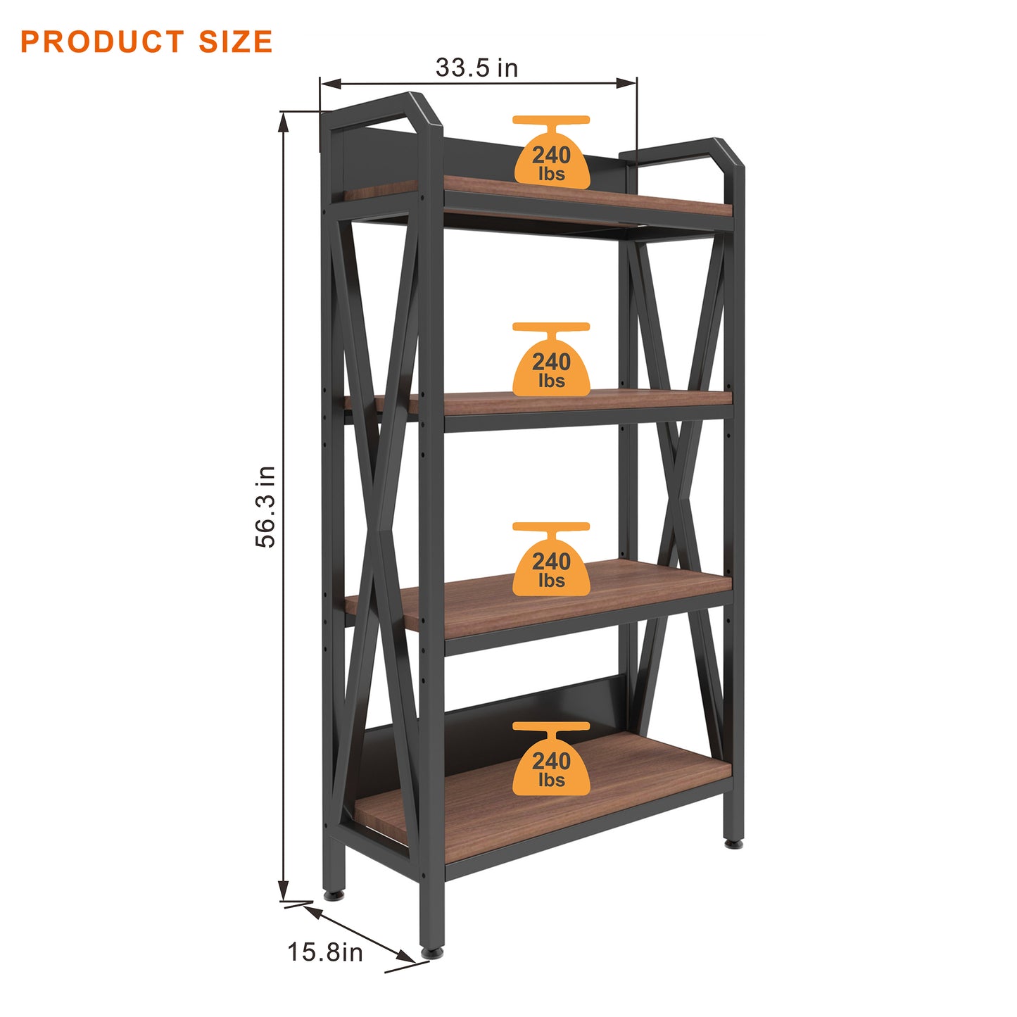VIYET 56.3"H 4-Level Bakers Rack, Metal & Wooden Kitchen Storage Shelf (Adjustable Multi-Scene Organizer for Garage/Pantry/Bathroom)