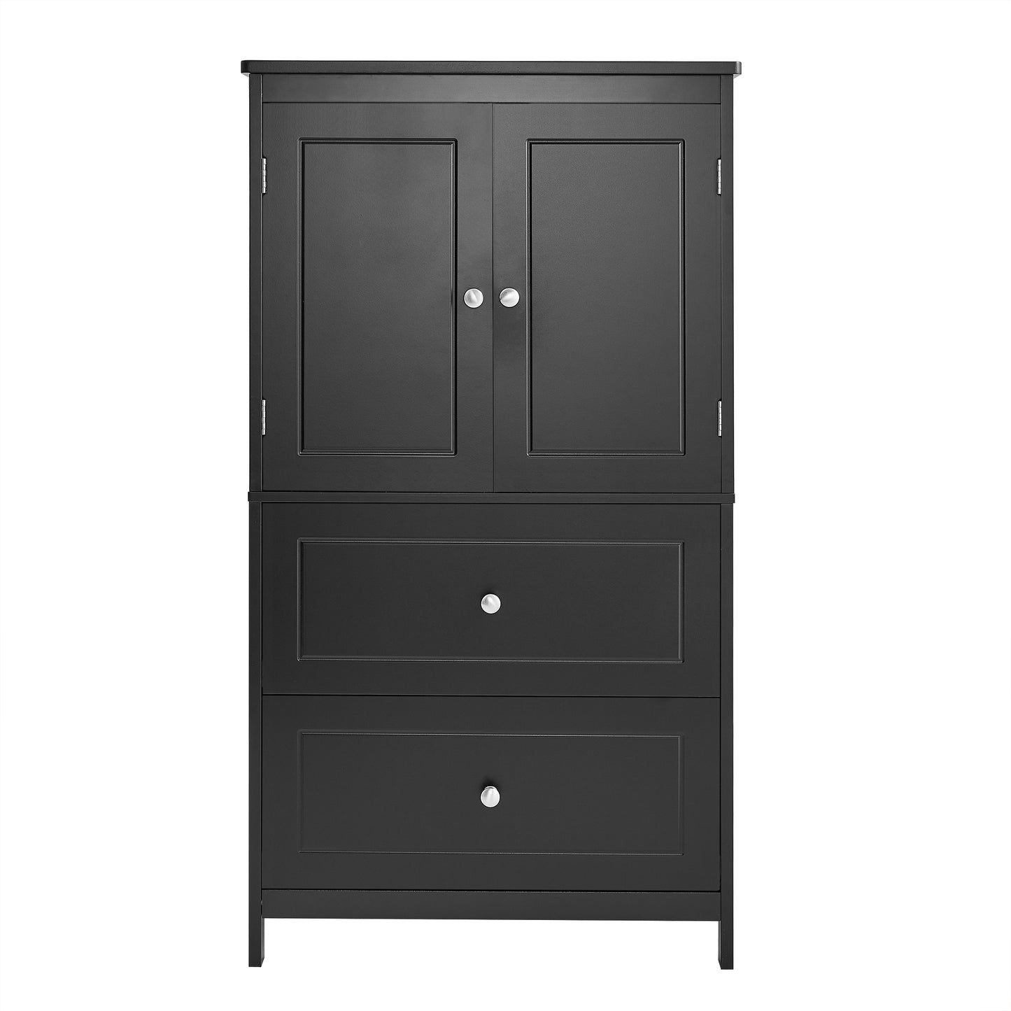 VIYET 43" 2-Door 2-Drawer Storage Cabinet, Black MDF Adjustable-Shelf Organizer, Anti-Tipping Waterproof Multi-Scene Cabinet