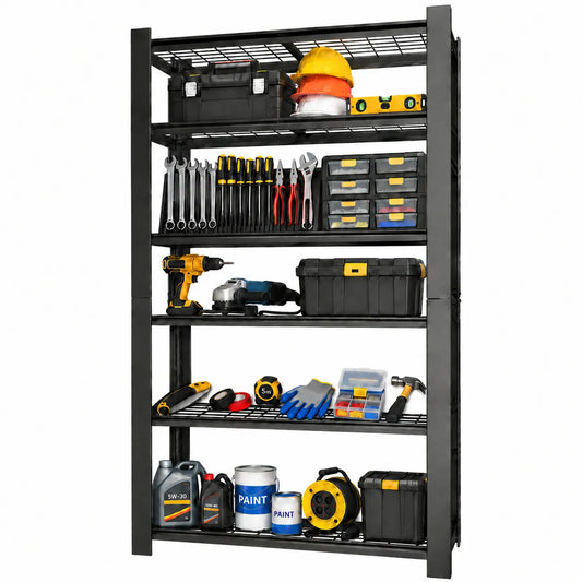 VIYET 78" Heavy Duty Metal Shelving Unit, 5 Tier Industrial Storage Rack with Adjustable Shelves, 3000 LBS Capacity Garage Organizer for Warehouse, Pantry, Black