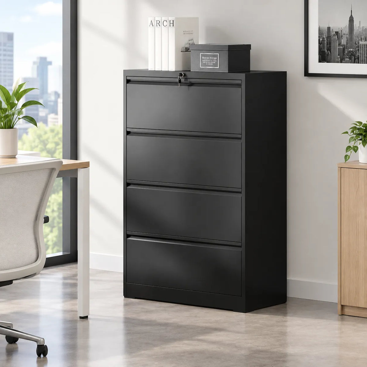 VIYET 52" Tall Lockable Lateral File Cabinet, Heavy-Duty Metal Office Storage with Quiet Full-Extension Drawers, Fits Letter, Legal & A4