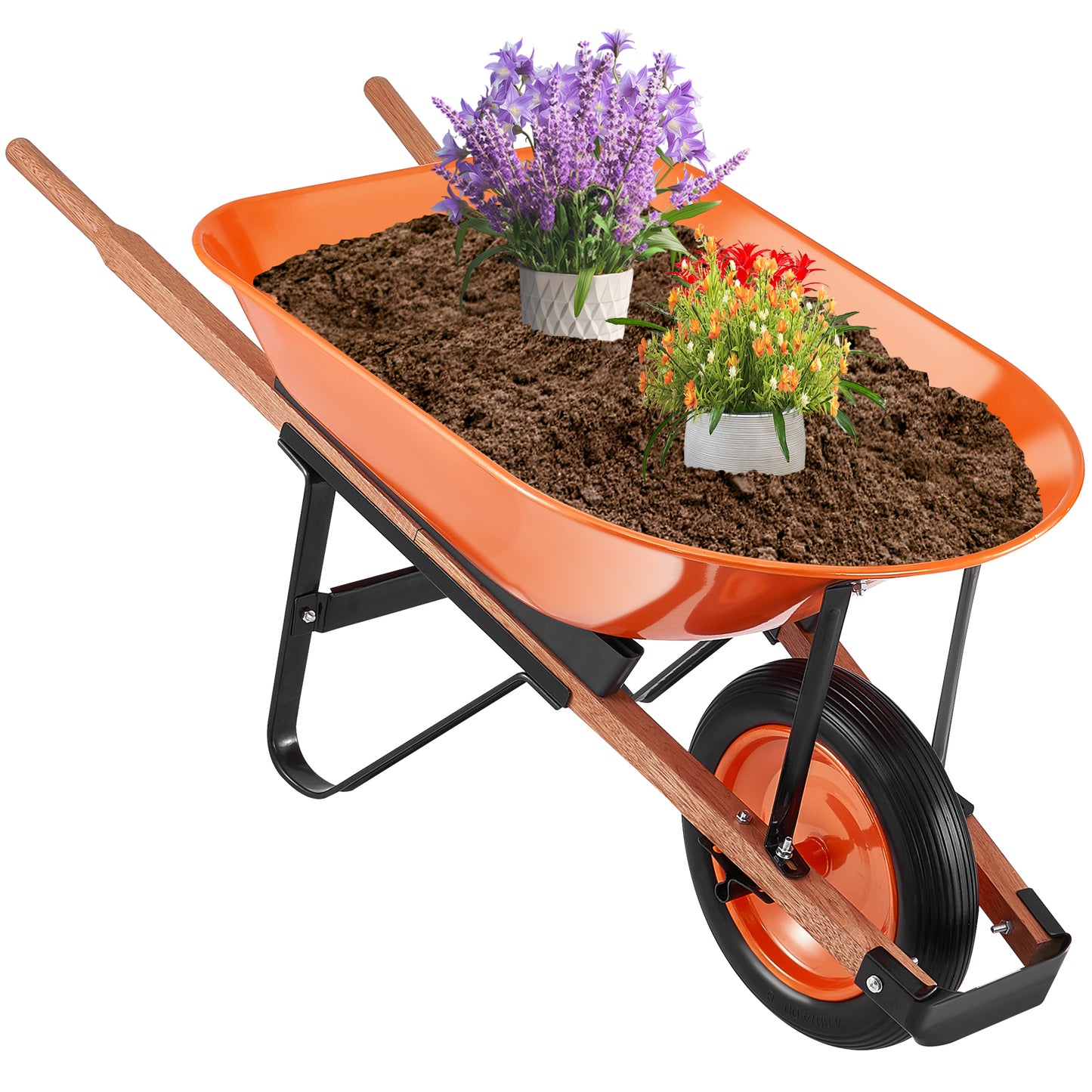 VIYET Wheelbarrow Cart 5 Cu. Ft. 265 Lbs Capacity, Heavy-Duty Garden Dump Cart with Metal Handle & 16" Wide Track Solid Foam Wheel, Utility Yard Cart for Lawn Farm Garden