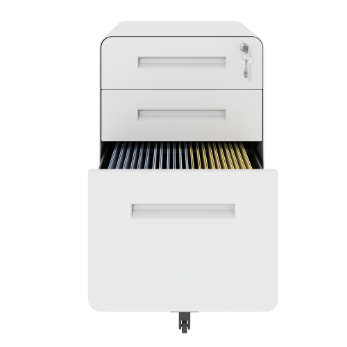 VIYET 23"H Mobile File Cabinet with Lock - All-Steel Fully Assembled, Anti-Tip Design & Locking Casters, Fits A4/Letter, for Home/Office (Black+White)