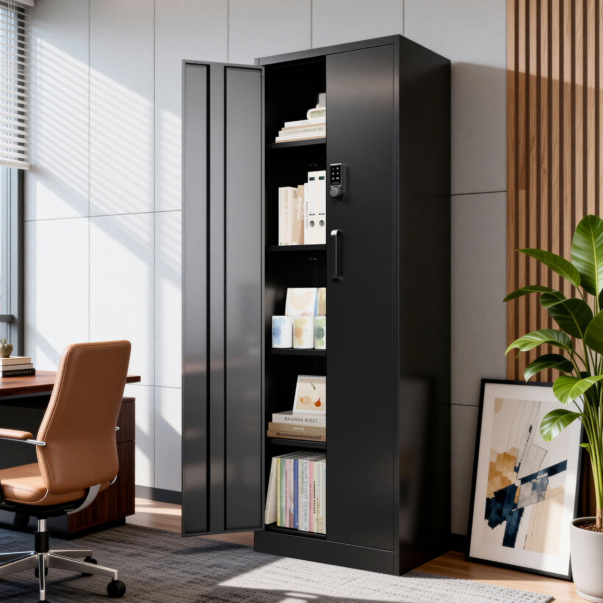 VIYET 71" Metal Storage Cabinet with Keypad Lock, Adjustable Shelves, 150 lbs Capacity per Shelf, Garage Utility Locker for Home & Office