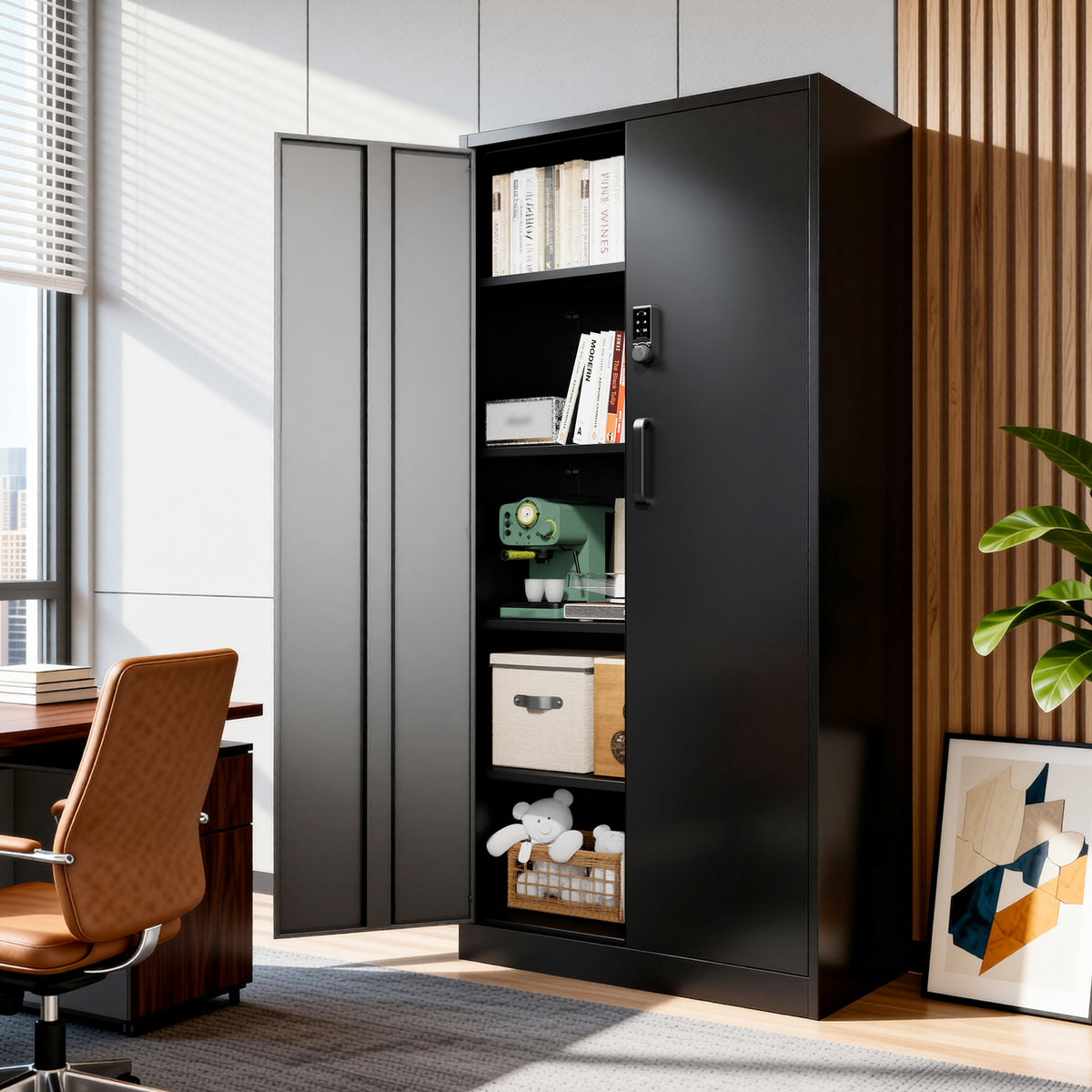 VIYET 72" Metal Storage Cabinet with Keypad Lock, Double Door Steel Garage Cabinet, 4 Adjustable Shelves, 150 lbs per Shelf