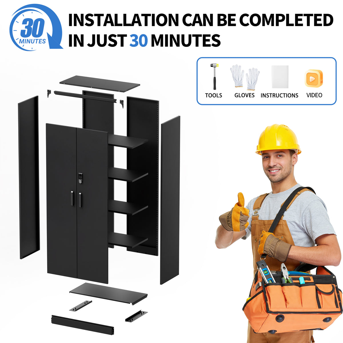 VIYET 71" Metal Storage Cabinet with Keypad Lock, Adjustable Shelves, 150 lbs Capacity per Shelf, Garage Utility Locker for Home & Office