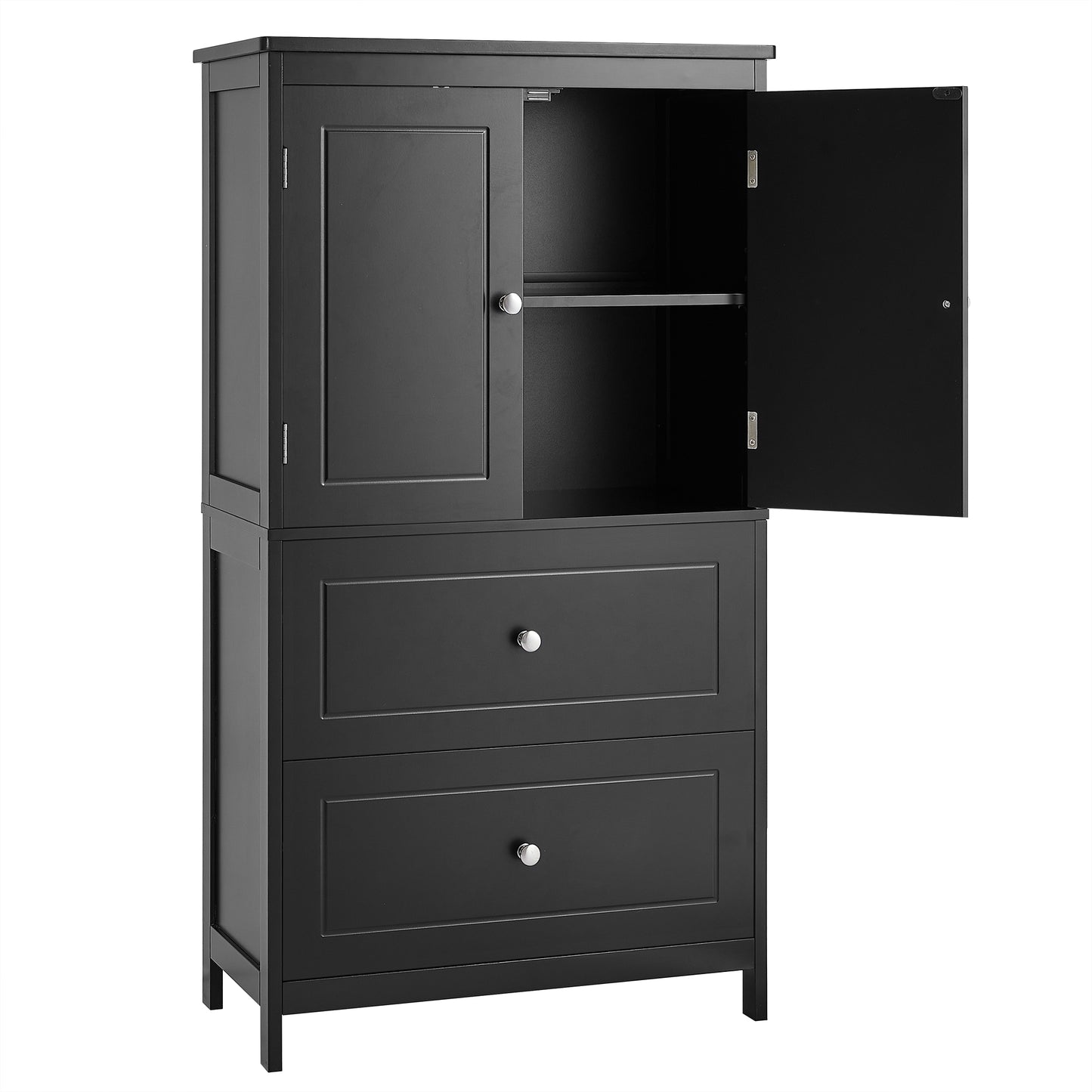 VIYET 43" 2-Door 2-Drawer Storage Cabinet, Black MDF Adjustable-Shelf Organizer, Anti-Tipping Waterproof Multi-Scene Cabinet