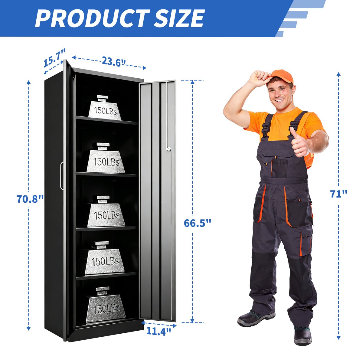 VIYET 71" Metal Storage Cabinet with Keypad Lock, Adjustable Shelves, 150 lbs Capacity per Shelf, Garage Utility Locker for Home & Office