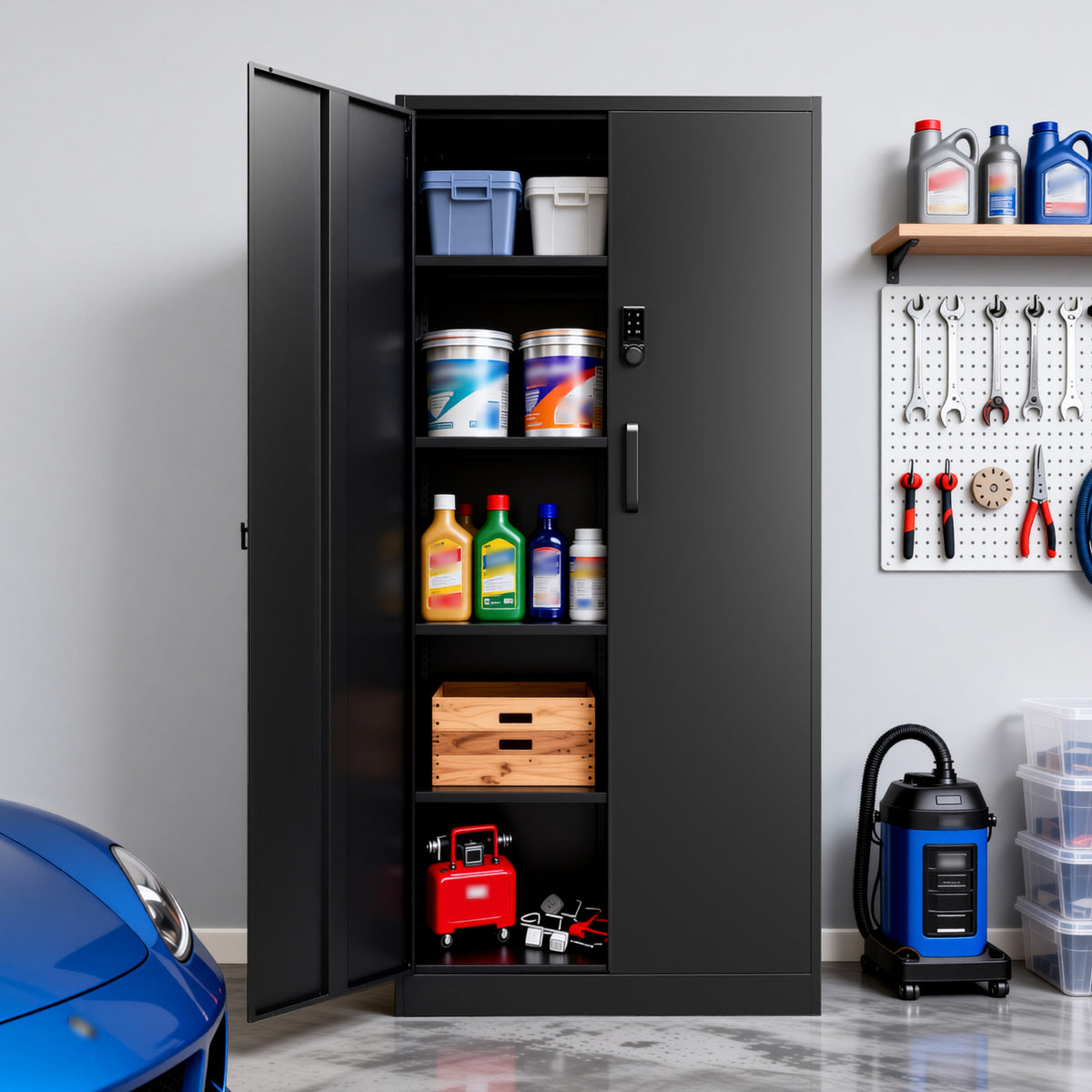 VIYET 72" Metal Storage Cabinet with Keypad Lock, Double Door Steel Garage Cabinet, 4 Adjustable Shelves, 150 lbs per Shelf