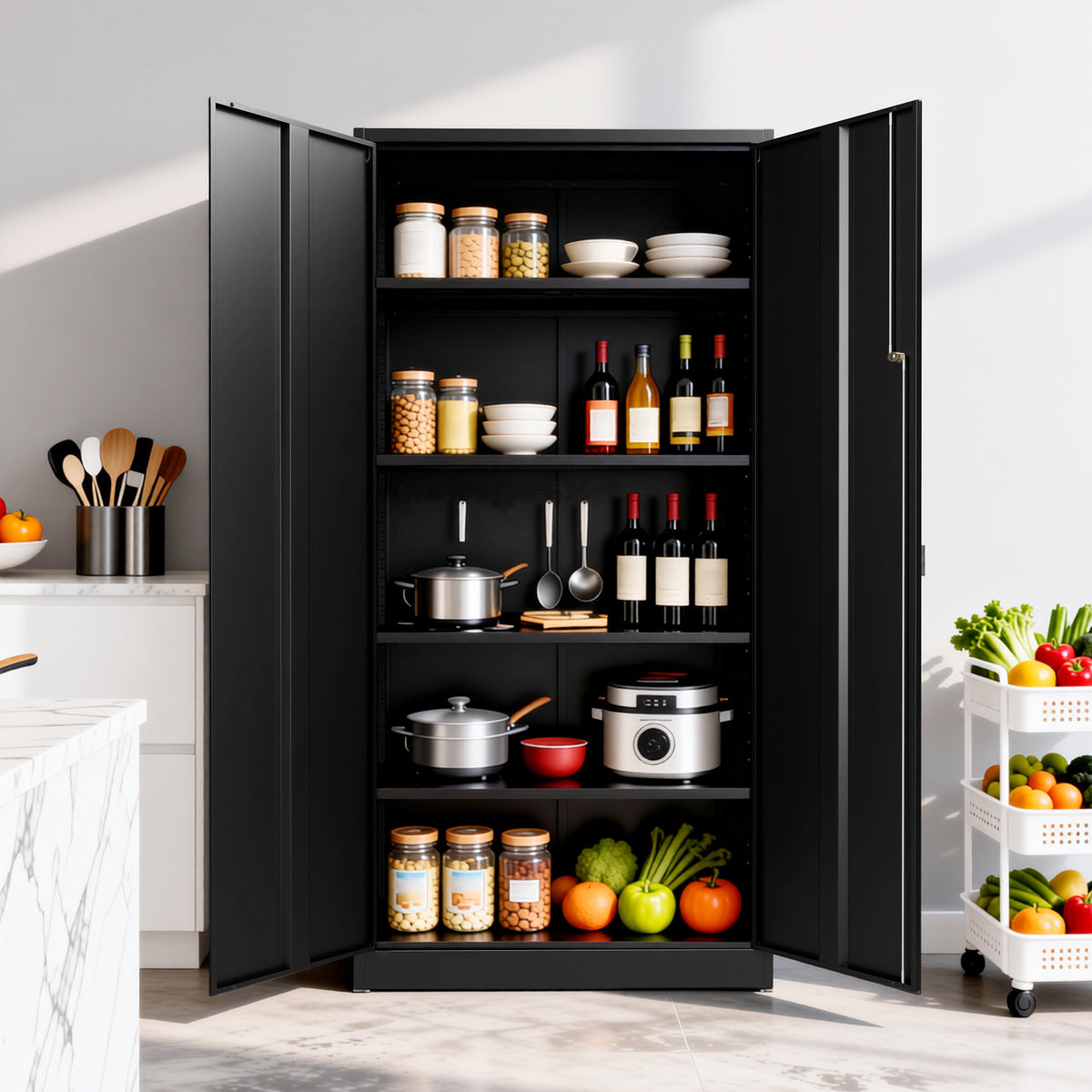VIYET 72" Metal Storage Cabinet with Keypad Lock, Double Door Steel Garage Cabinet, 4 Adjustable Shelves, 150 lbs per Shelf