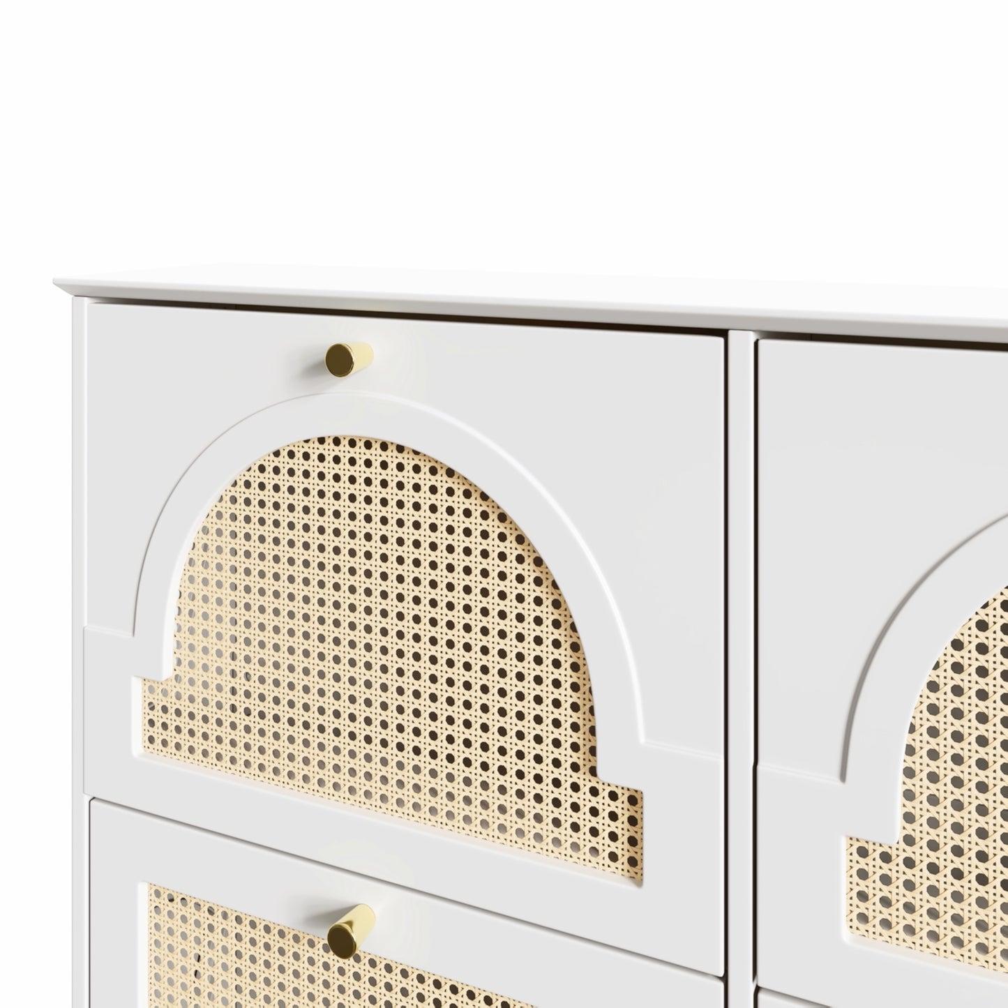 VIYET 35" Mid-Century Narrow Shoe Cabinet, MDF Organizer w/ 4 Rattan Flip Drawers &2 Silver Hooks,Black+white