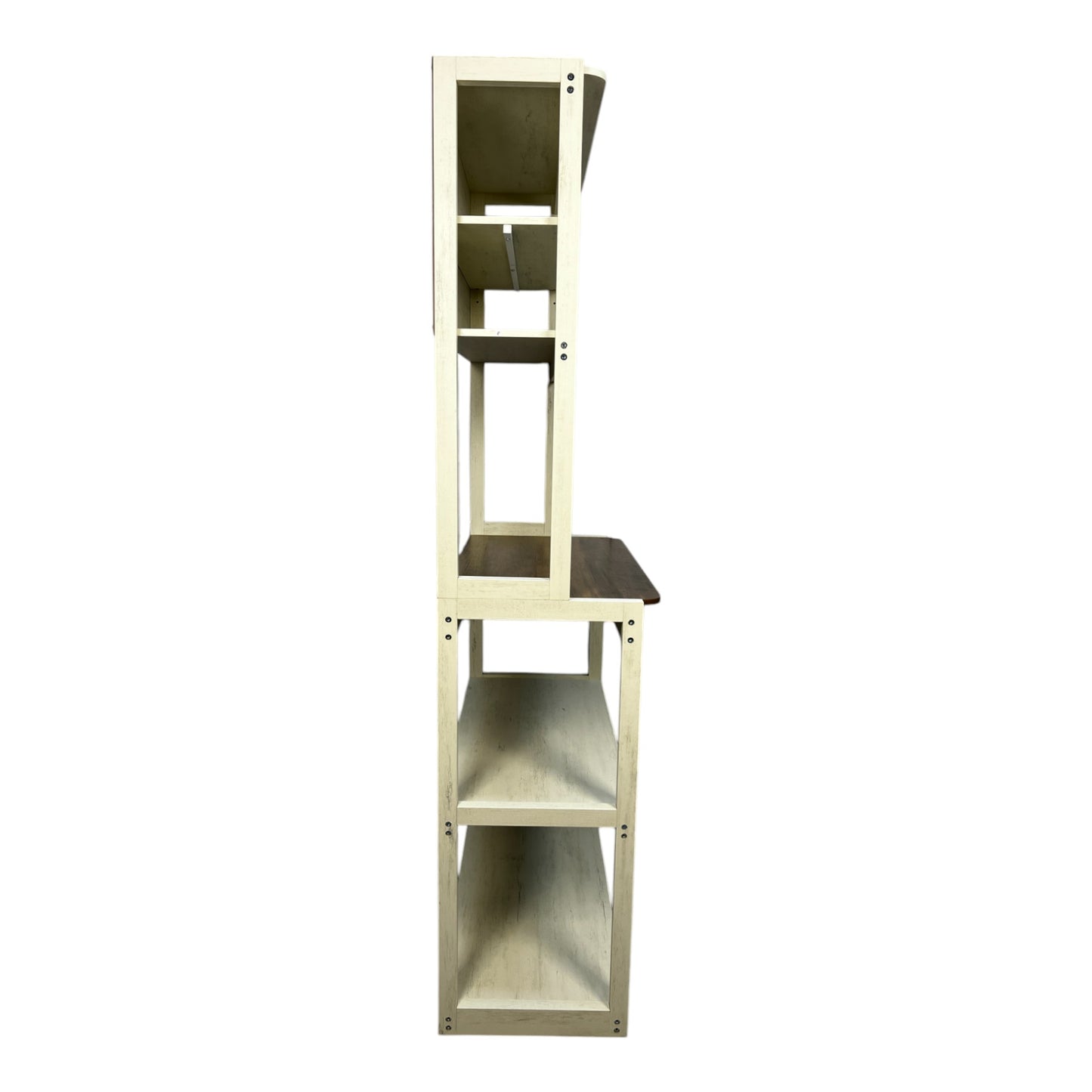 VIYET 67" 5-Tier Bakers Rack (White & Rustic Brown), Particle Board Kitchen Storage Shelf (Microwave Stand & Coffee Bar Organizer)