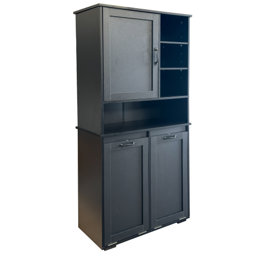 VIYET 63" black Freestanding Laundry Cabinet - Particle Board+MDF, Tilt-Out Hamper, Adjustable Shelves & Multiple Storage