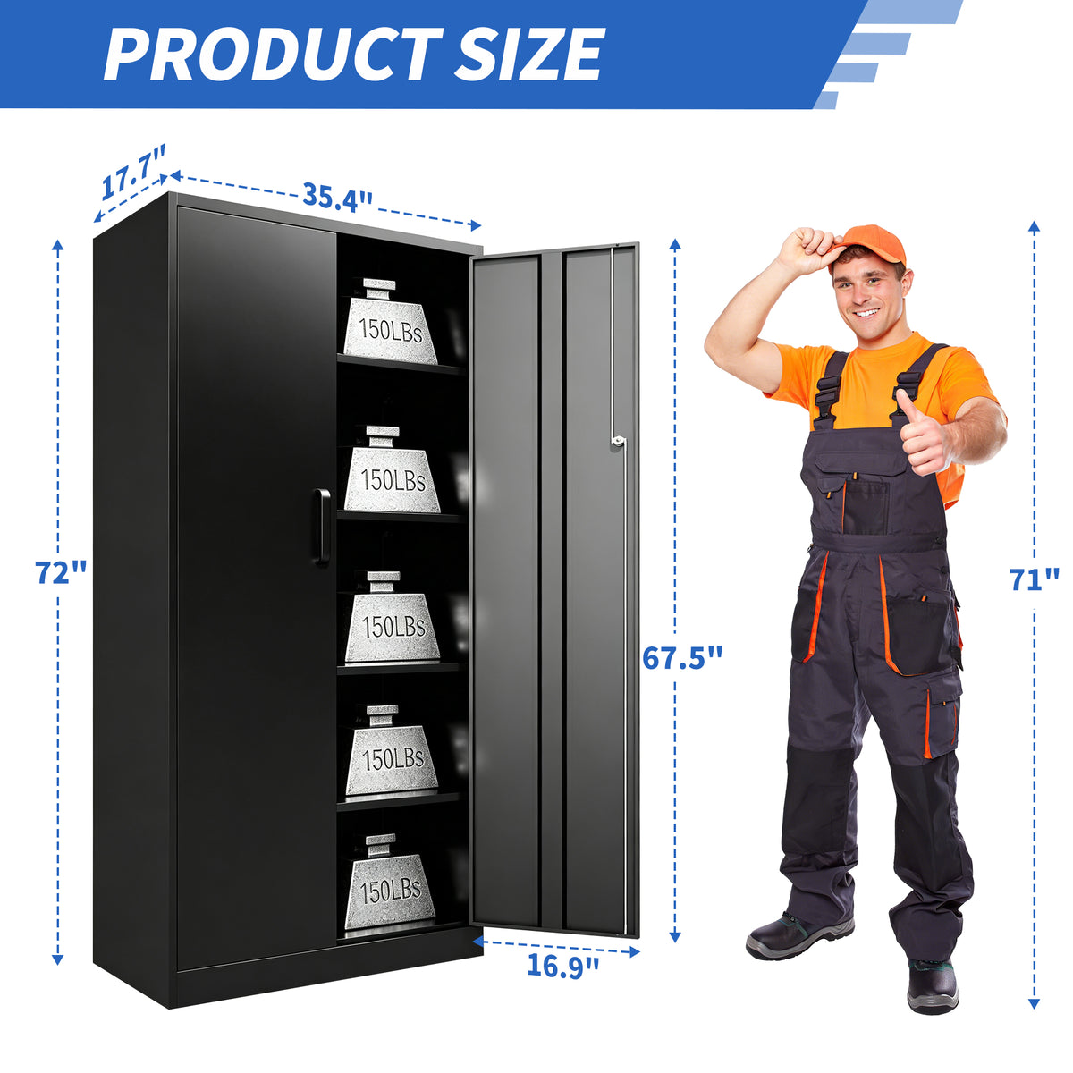 VIYET 72" Metal Storage Cabinet with Keypad Lock, Double Door Steel Garage Cabinet, 4 Adjustable Shelves, 150 lbs per Shelf