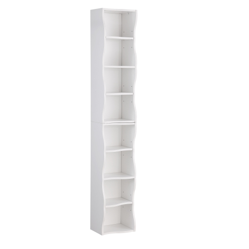 VIYET 71" 8-Tier Ultra-Thin Adjustable Bookshelf,White MDF Display Rack w/ Wavy Border (Detachable Home Office Organizer)
