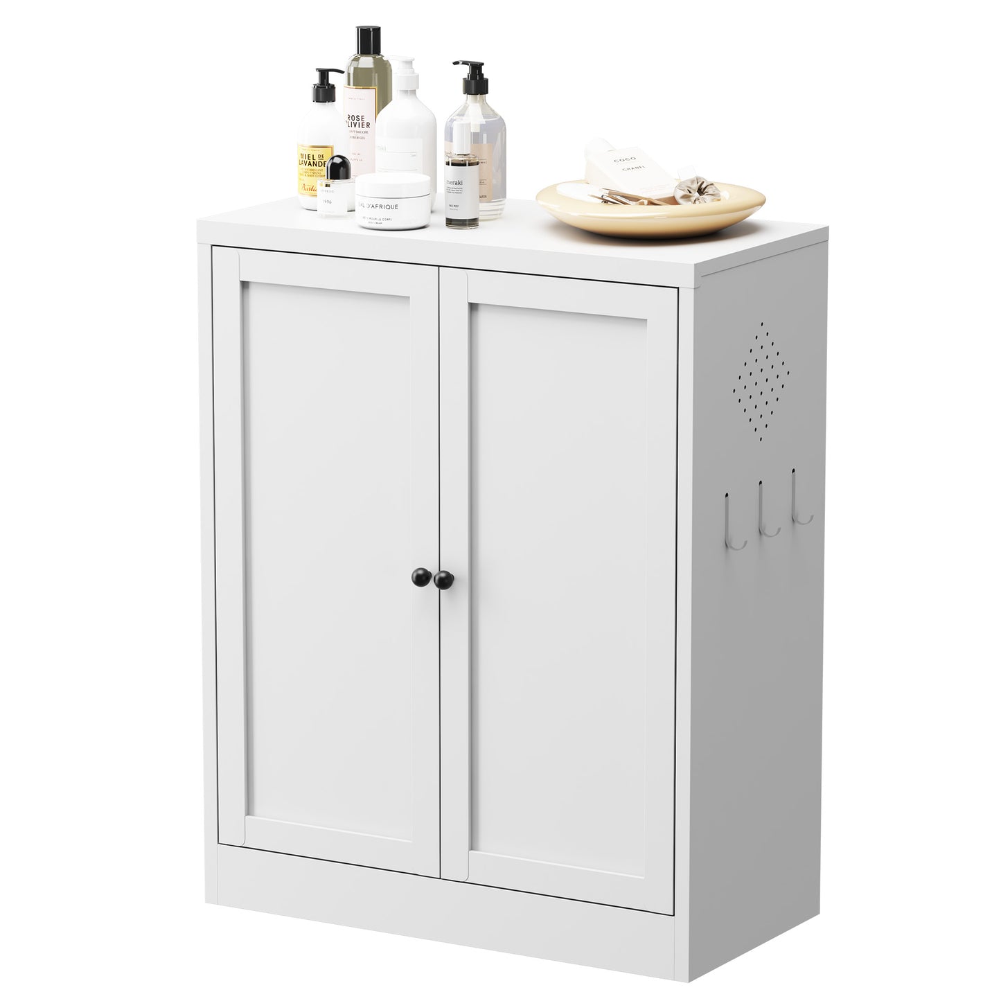 VIYET 35"H White Metal Pantry Cabinet,2 Adjustable Shelves+Side Hooks/Vents,Anti-Tip Freestanding for Kitchen/Dining/Apartment
