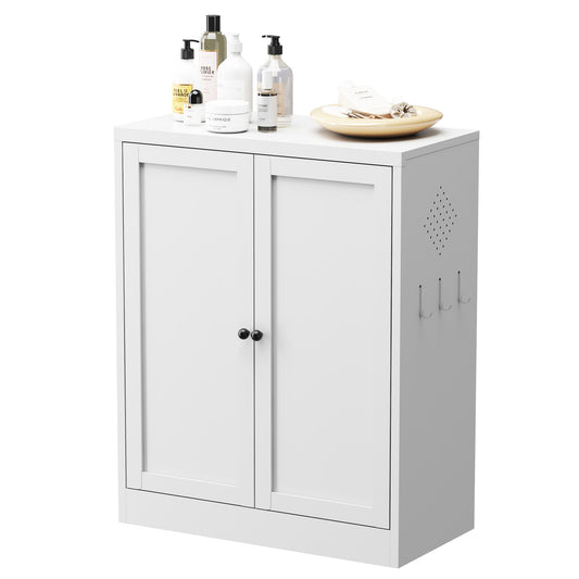 VIYET 35"H White Metal Pantry Cabinet,2 Adjustable Shelves+Side Hooks/Vents,Anti-Tip Freestanding for Kitchen/Dining/Apartment