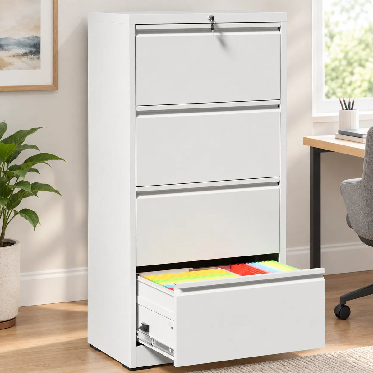 VIYET 4 Drawer Lateral File Cabinet, Metal Filing Cabinet with Lock, Wide Steel Office Storage for Letter, Legal, A4 & F4 Files
