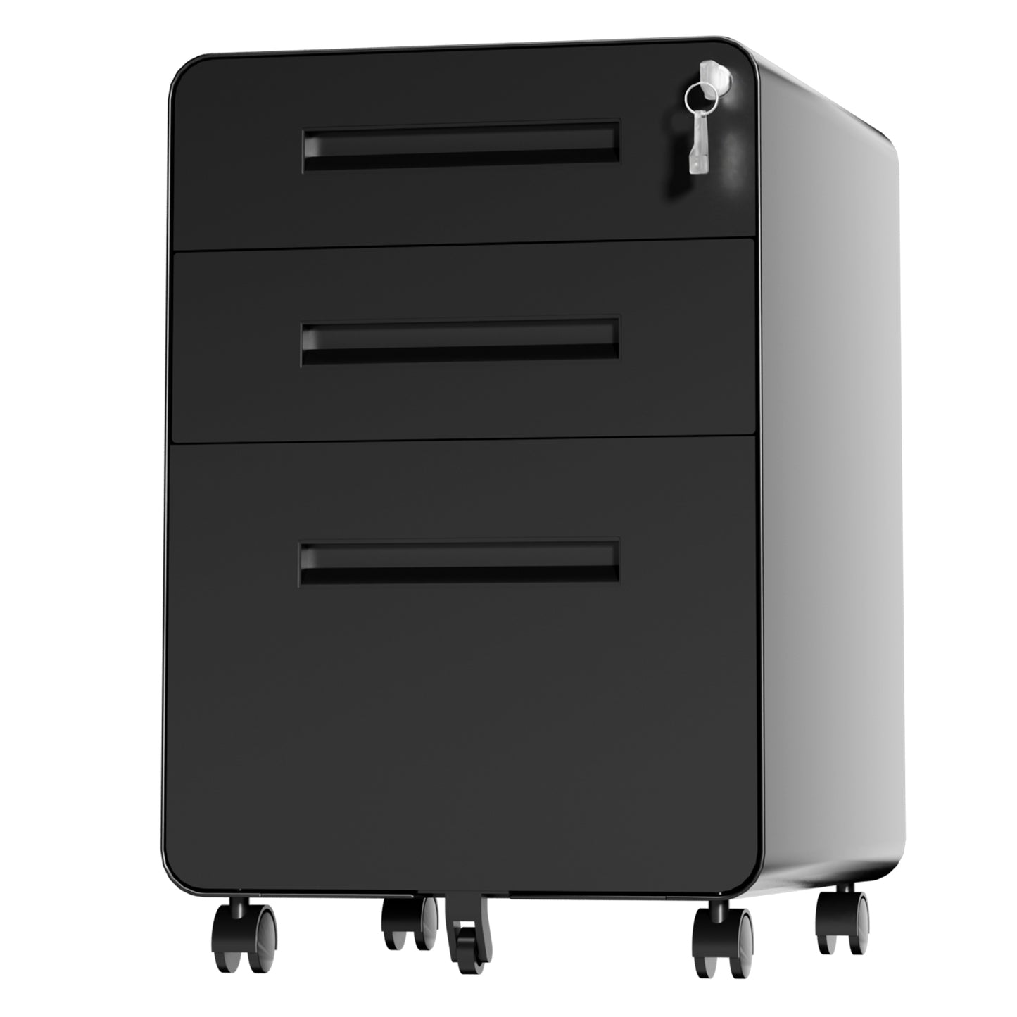 VIYET 3 Drawer Filing Cabinet with Lock, Black Rolling Metal Office Cabinet, Secure Document Storage Organizer for Letter & Legal Files