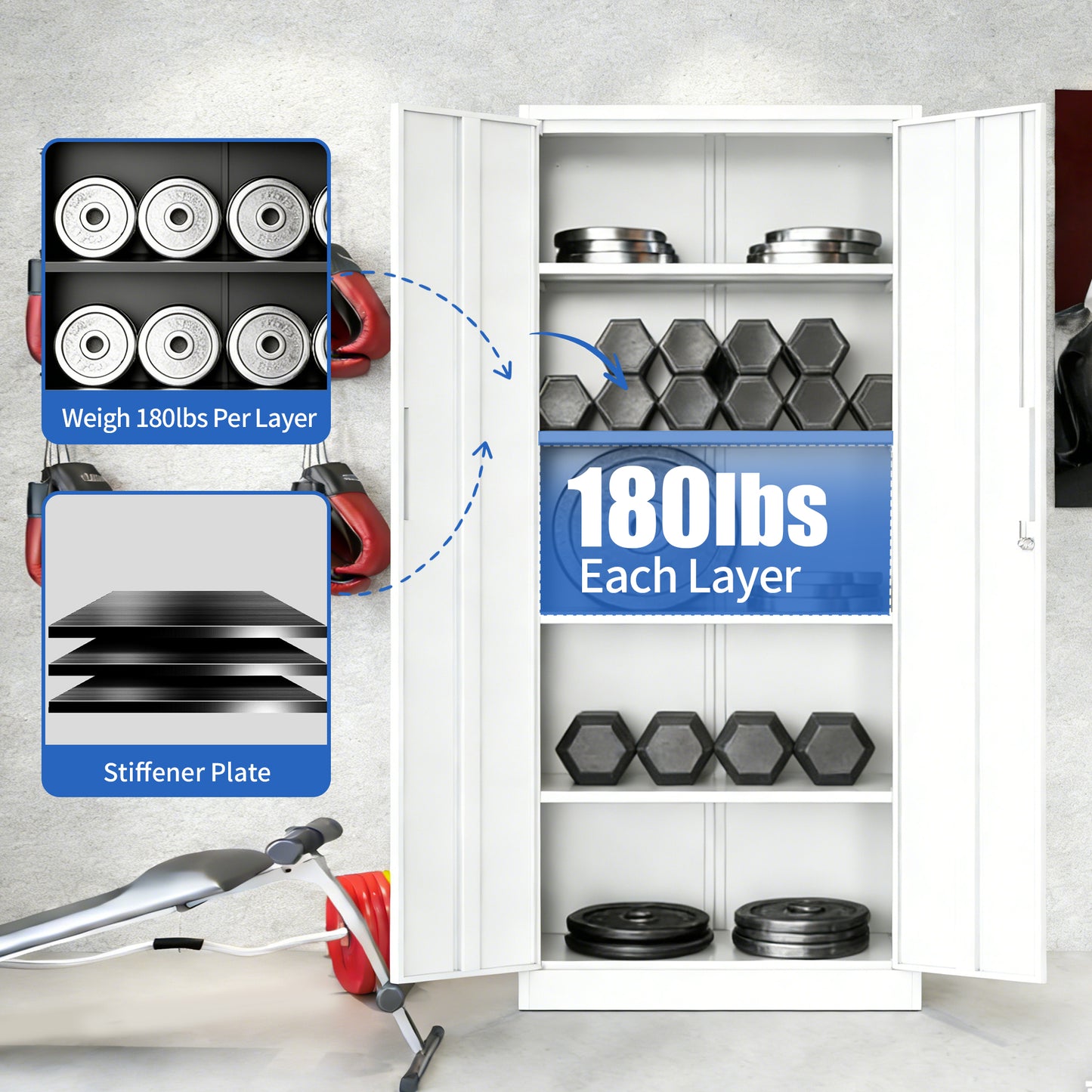 VIYET 71" Metal Storage Cabinet with Locking Doors, 4 Adjustable Shelves, Heavy Duty Steel Utility Cabinet for Garage, Office, Pantry & Classroom