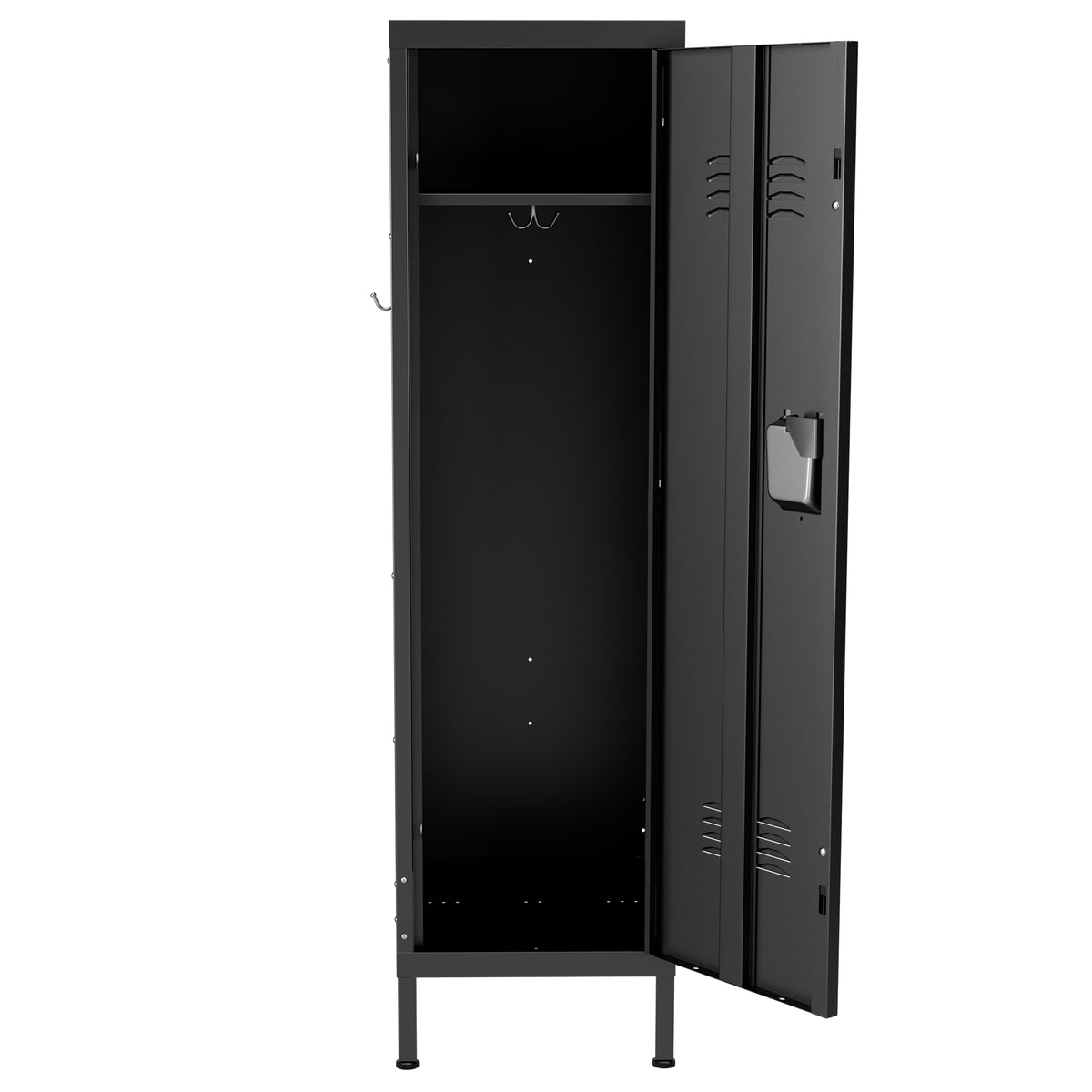 VIYET 55" Metal Wardrobe Cabinet, Narrow Steel Clothing Storage with Lock, Ventilated Door & Side Hooks, Bedroom Closet for Small Spaces, Black