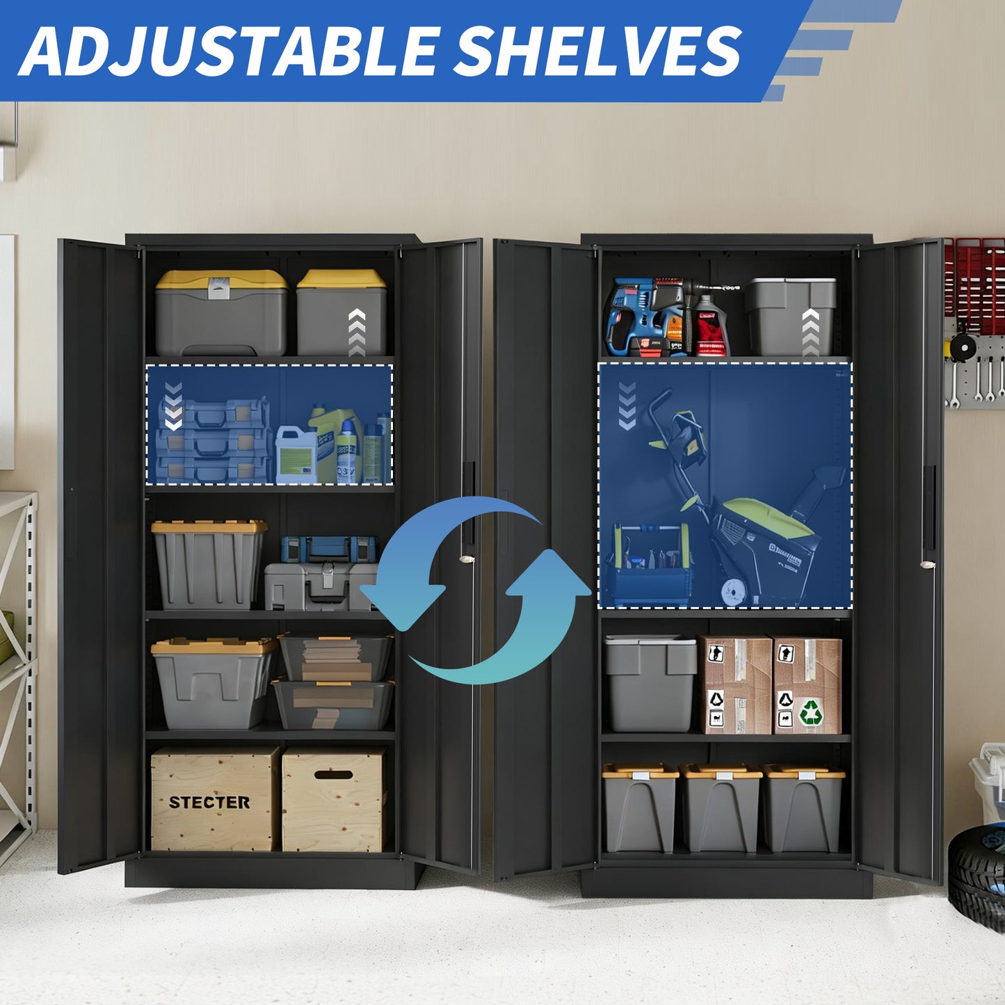 VIYET 71"H Metal Storage Cabinet with Locking Doors & 4 Adjustable Shelves, Heavy-Duty Steel Garage and Office Storage Cabinet